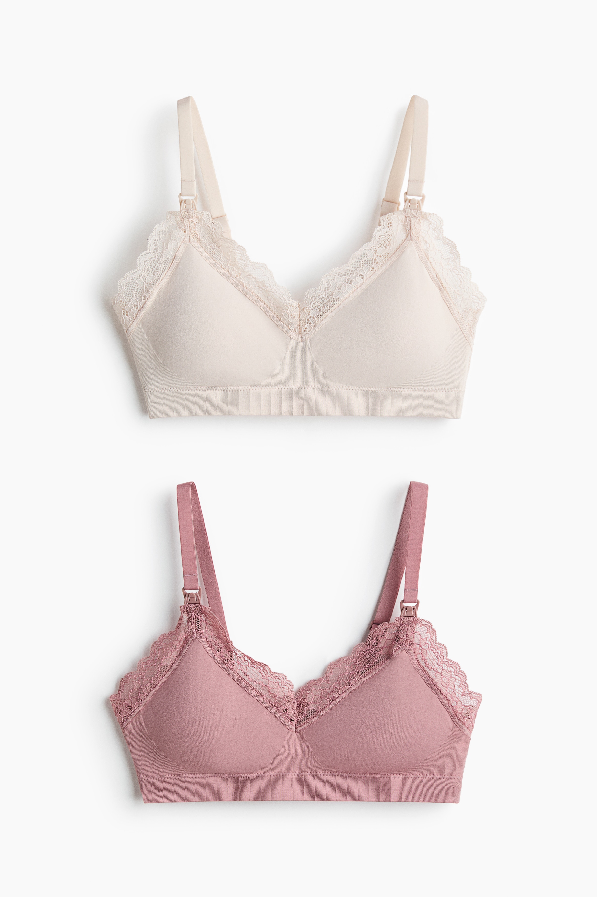 MAMA Lot 2 soutiens-gorge d'allaitement coussinés - Rose ancien/crème/Rose clair/noir/Rose poudre/noir