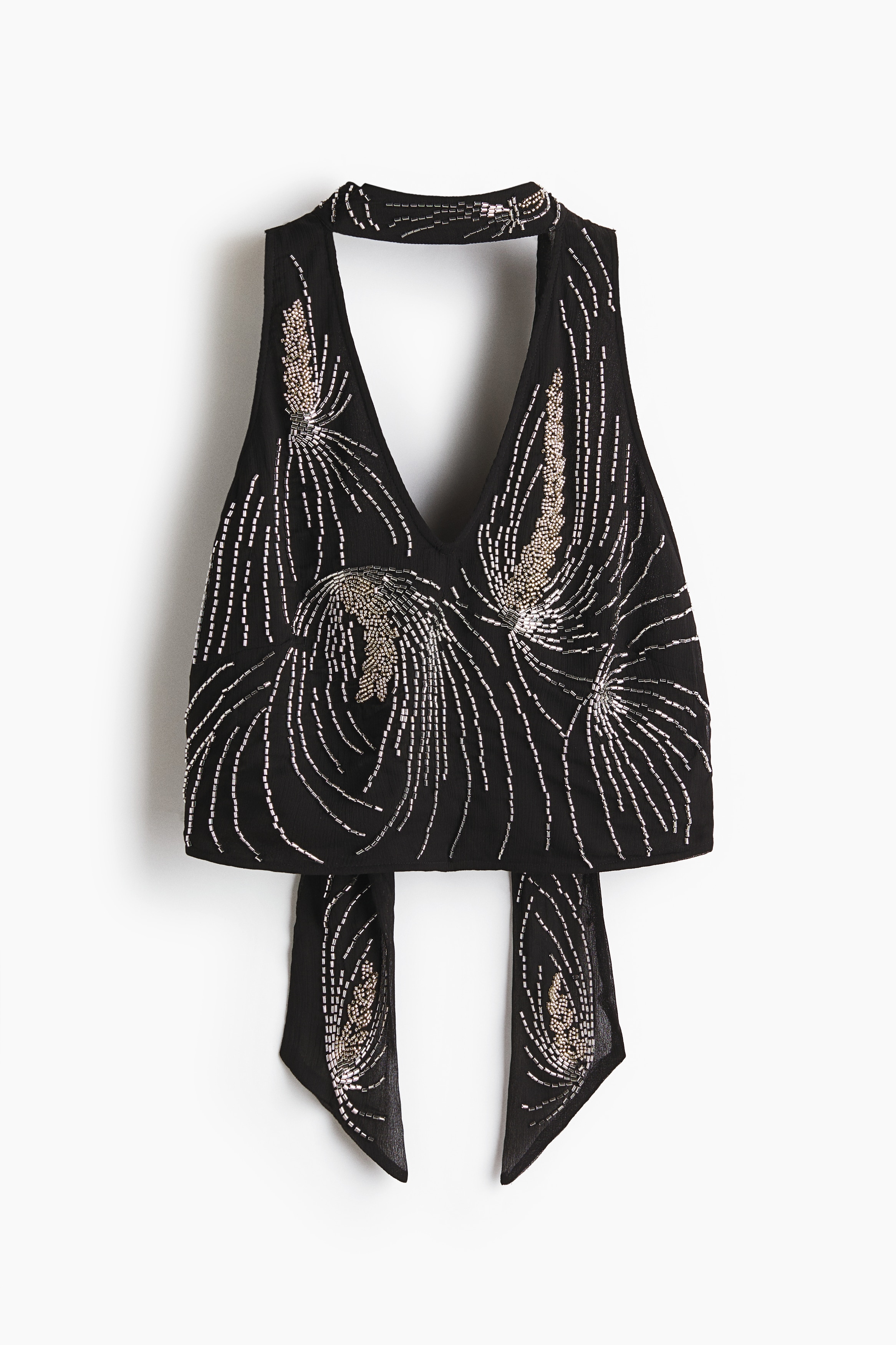 Pyntet topp med halterneck - Sort