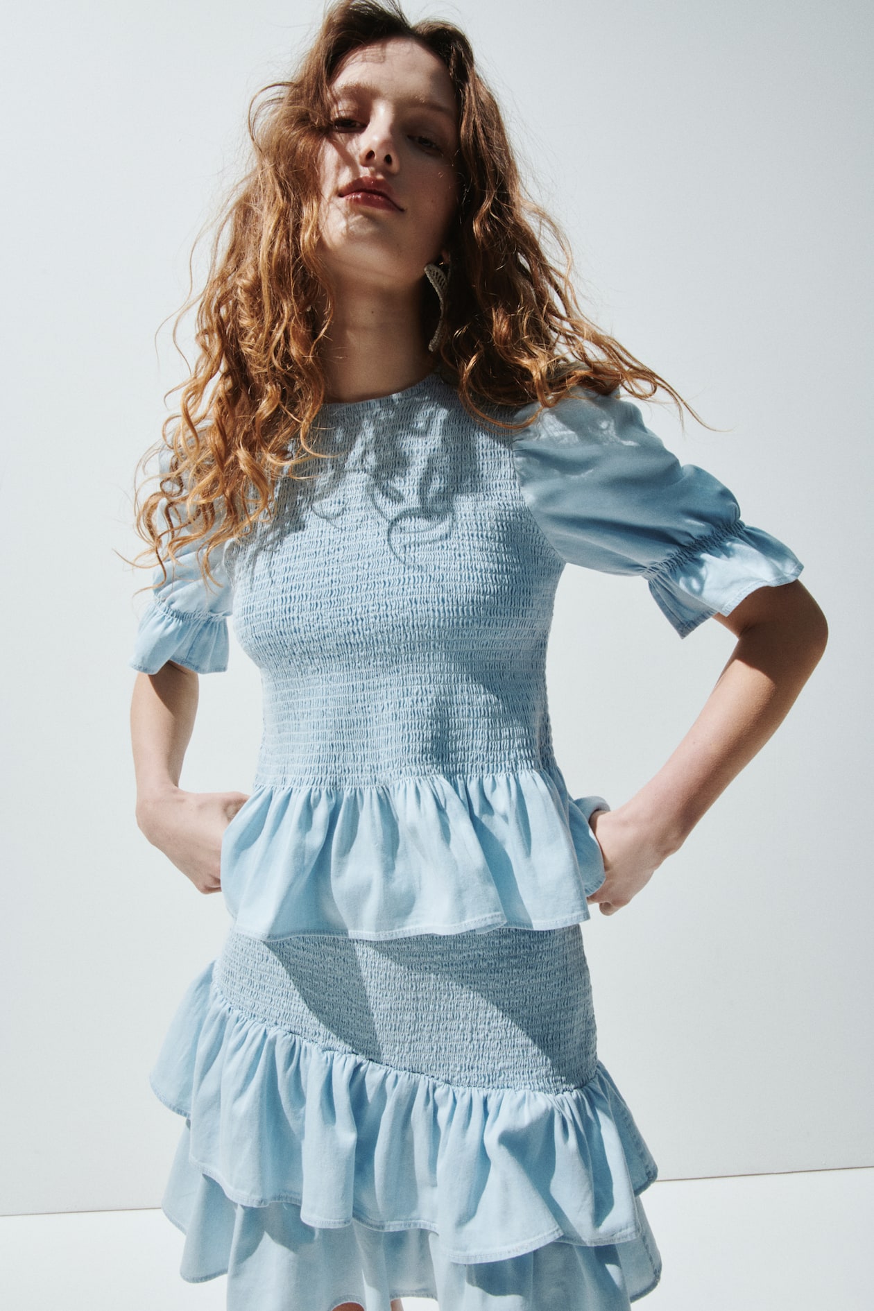 Smocked Denim Blouse