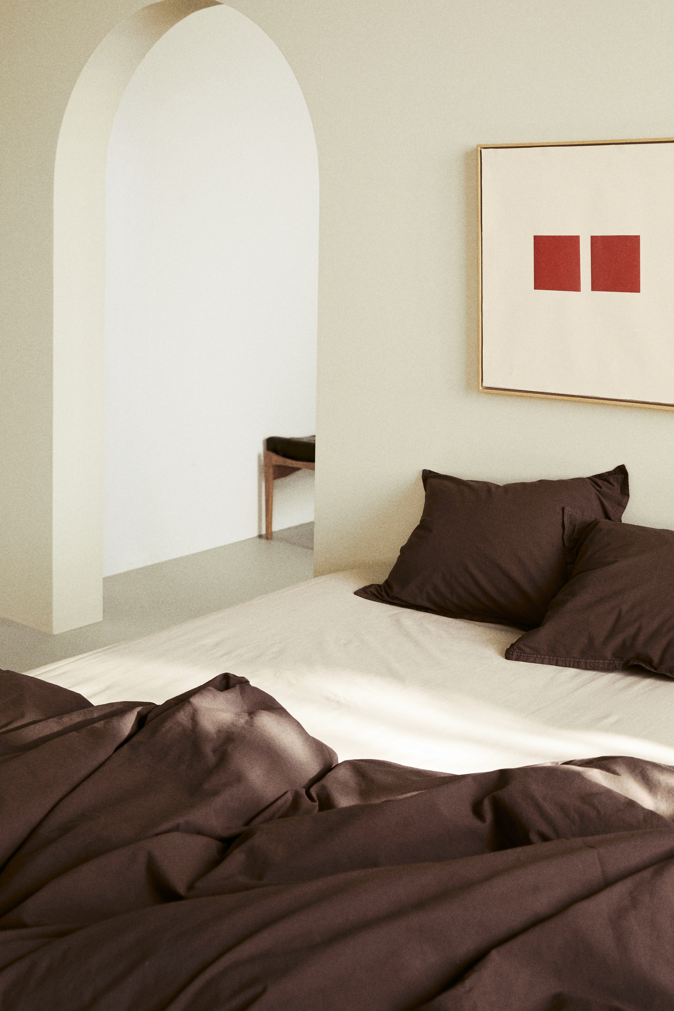 Drap contour en coton - Taupe clair/Bleu clair/Grège