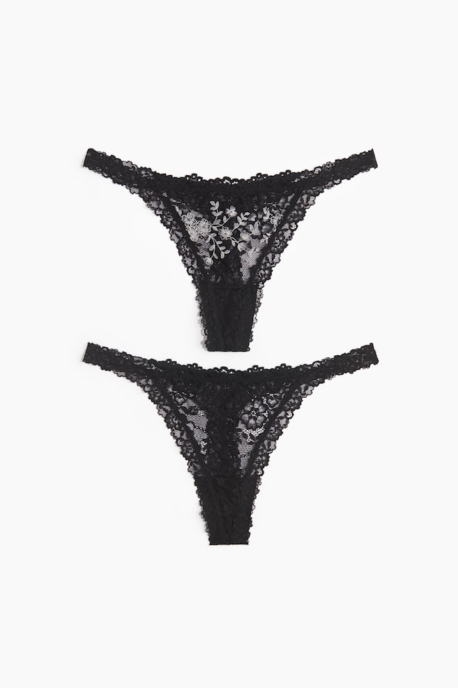 Pack de 2 bragas thong de encaje - Negro - 1