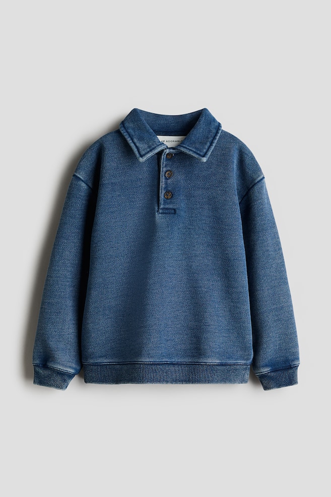 Cotton sweatshirt polo shirt - Dark blue - 1