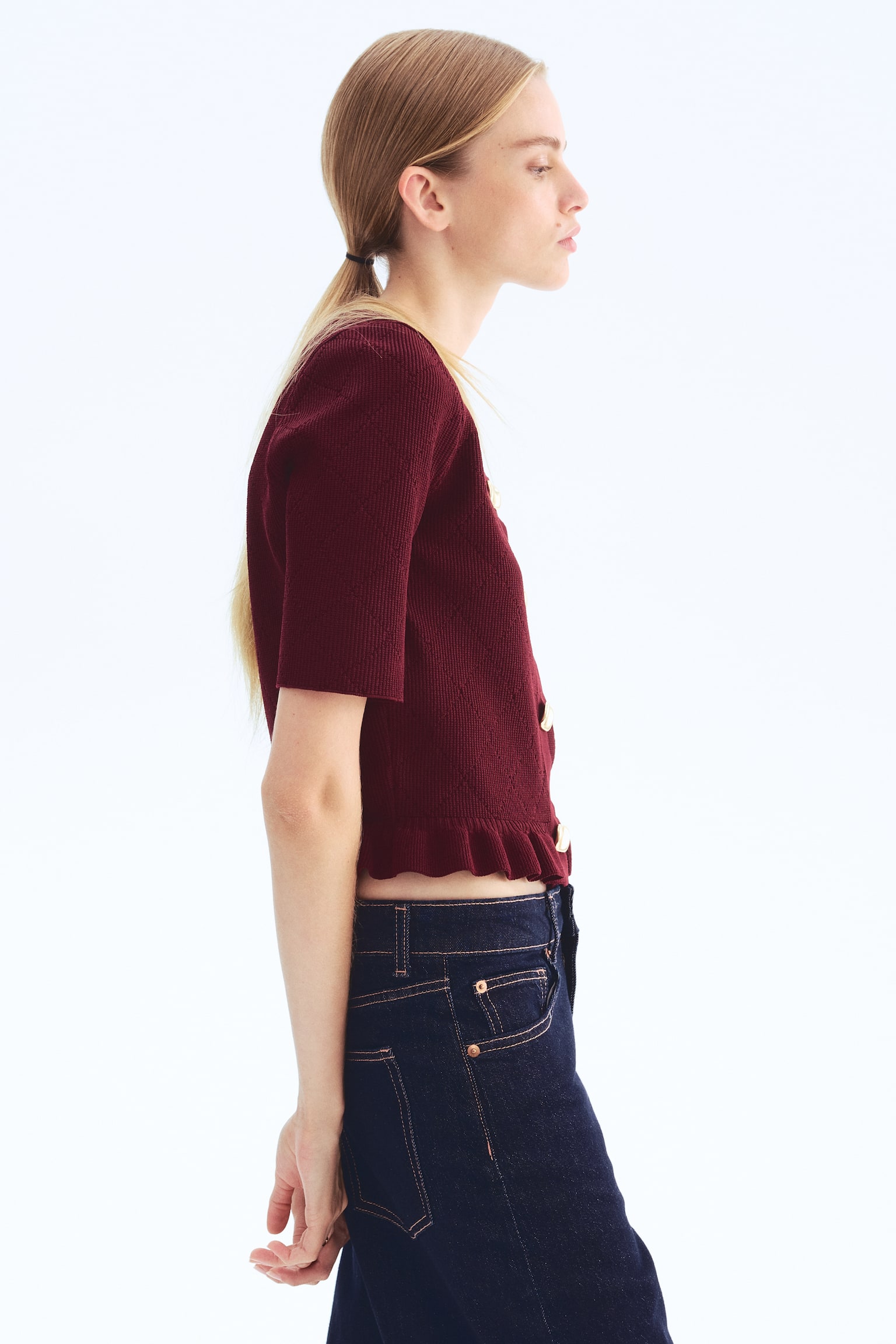 Önü Düğmeli Üst - Bordo/Krem/Lacivert - 3