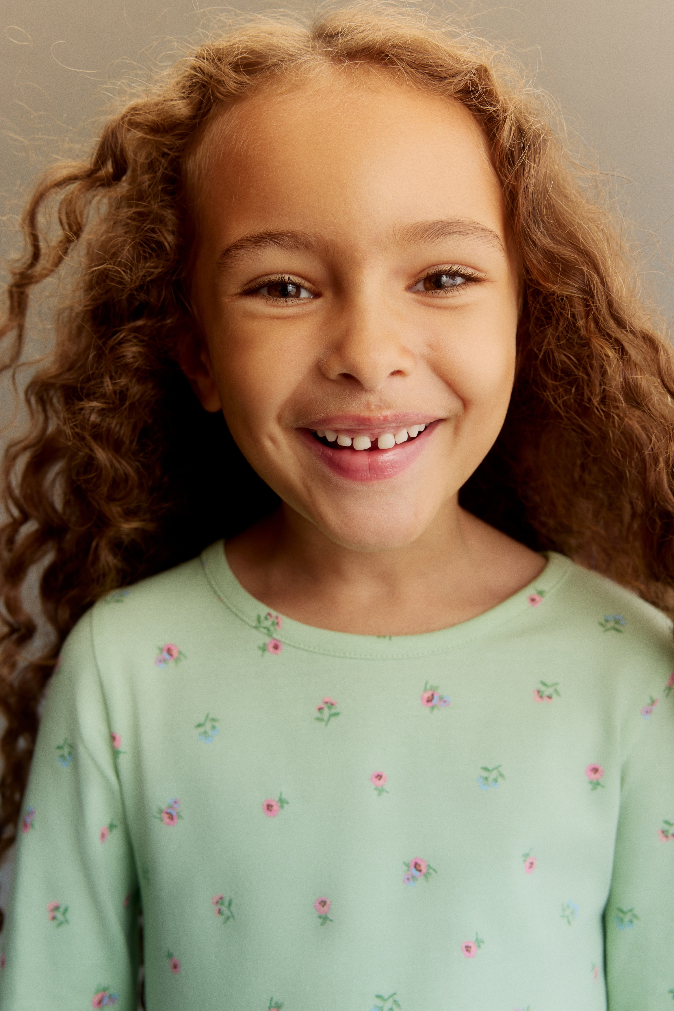 プリントコットンワンピース - ライトグリーン／フローラル