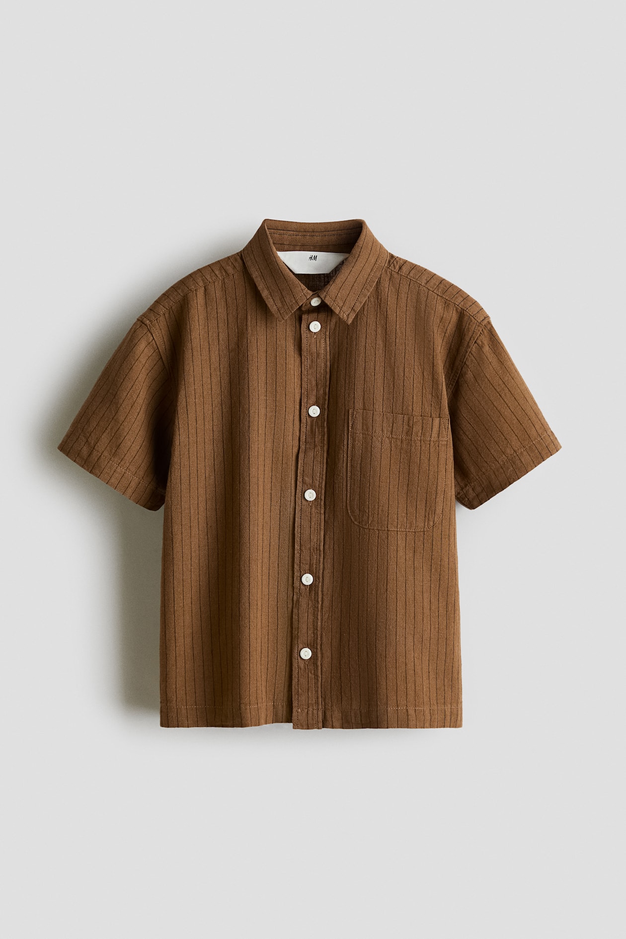 Camisa em mistura de linho - Castanho claro/Risca de giz - CRIANÇA | H&M PT