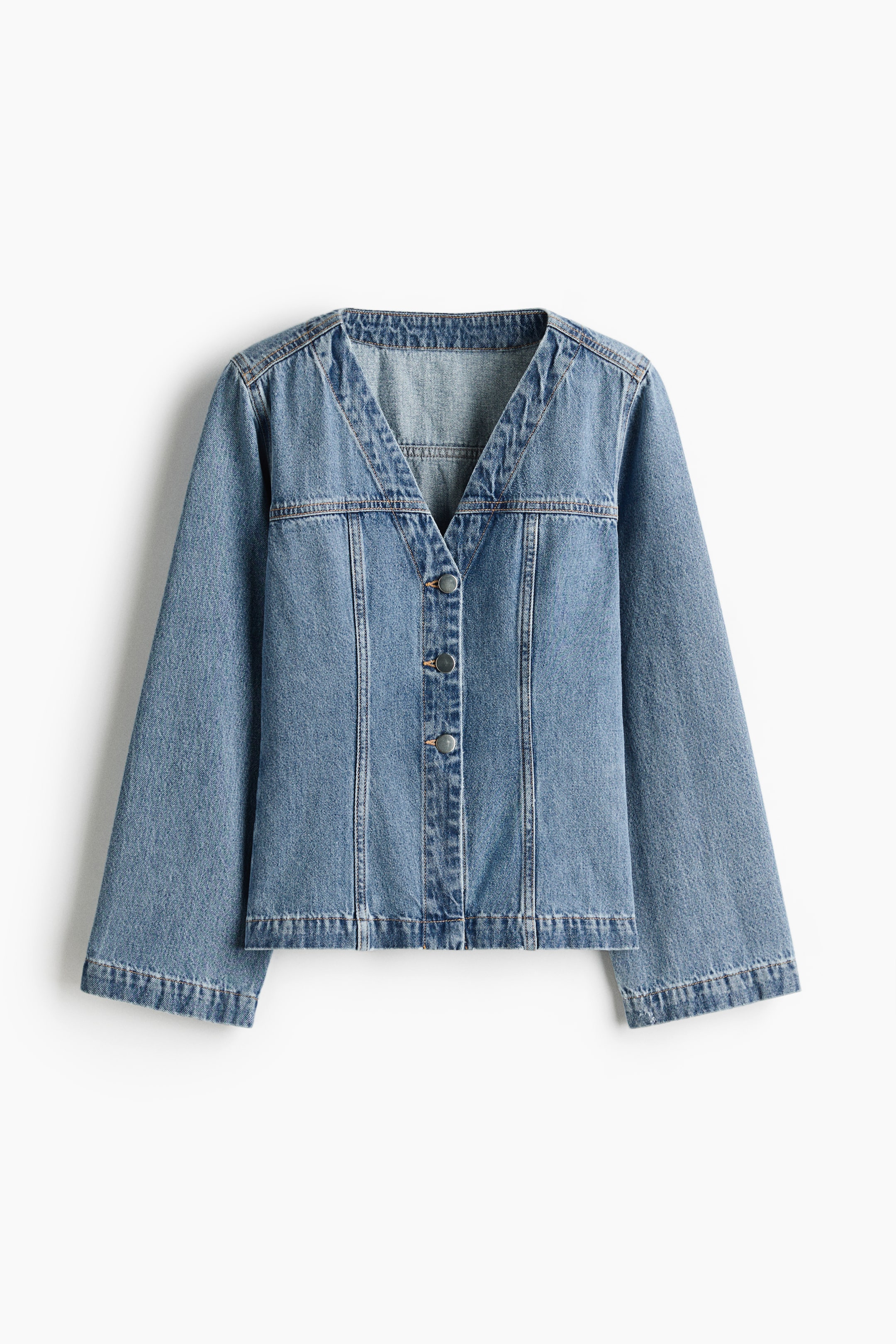Vezi imaginea mai mare: Jachetă din denim cu decolteu în V - Albastru-denim deschis - FEMEI | H&M RO 5