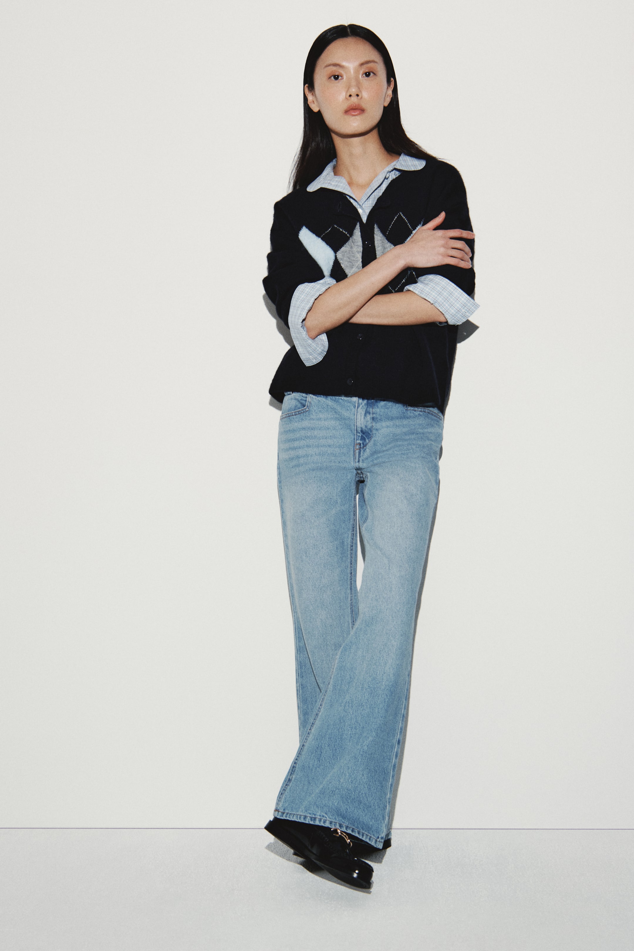 이미지 확대 보기: 자카드 니트 가디건 - 네이비 블루/아가일 패턴 - 여성 | H&M KR 1