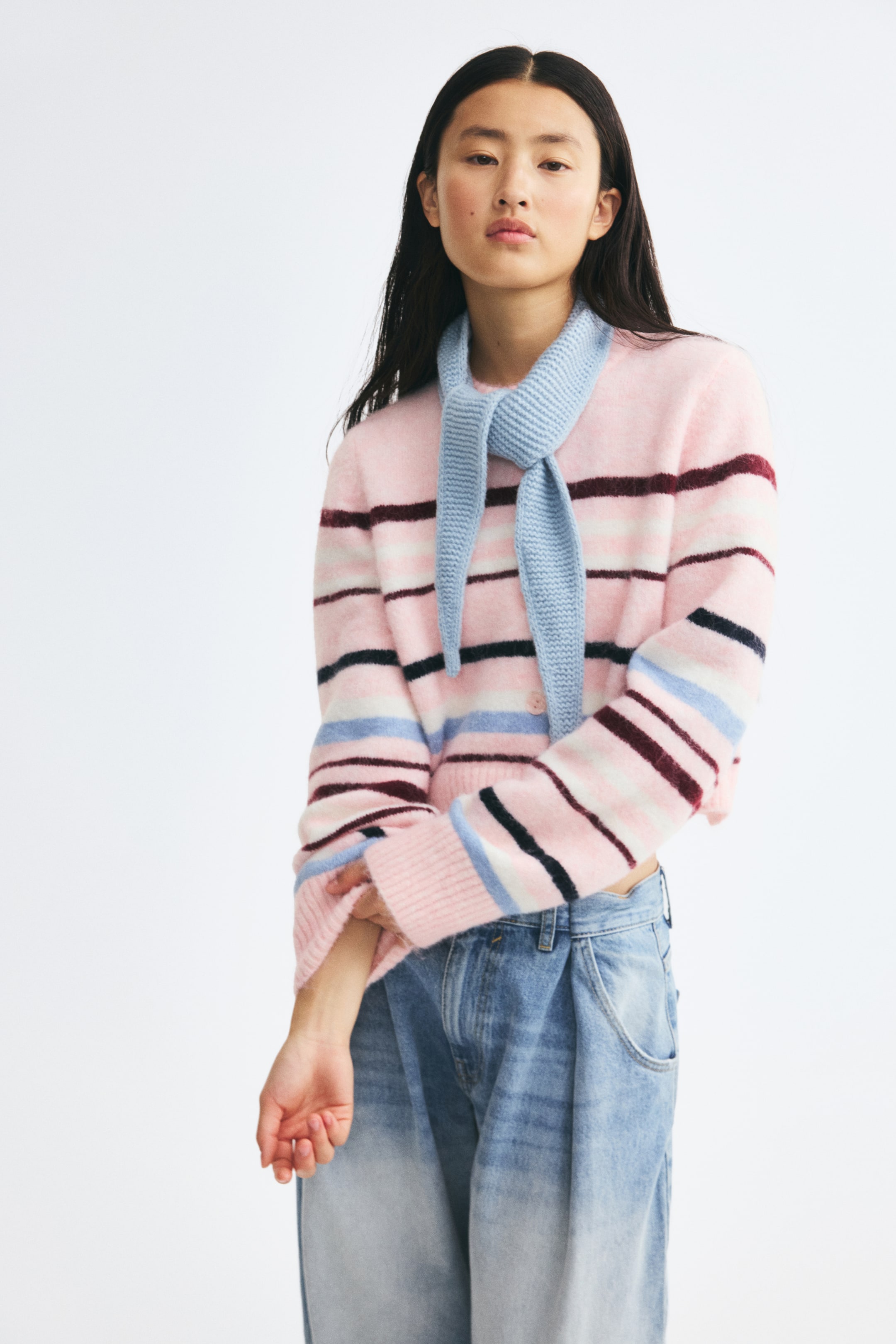 View larger image: Brushed cardigan - Light pink/Striped - Ladies | H&M 1