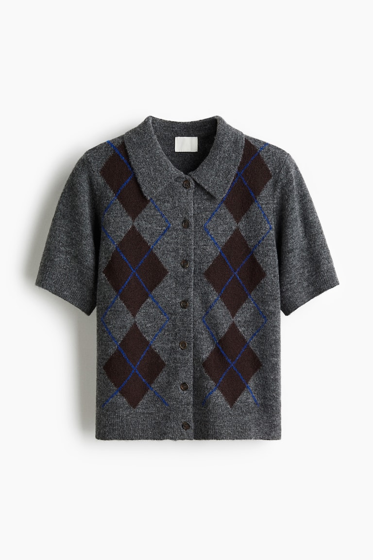 Cardigan mit Kragen Dunkelgraumeliert/Argylemuster Ladies H&M DE