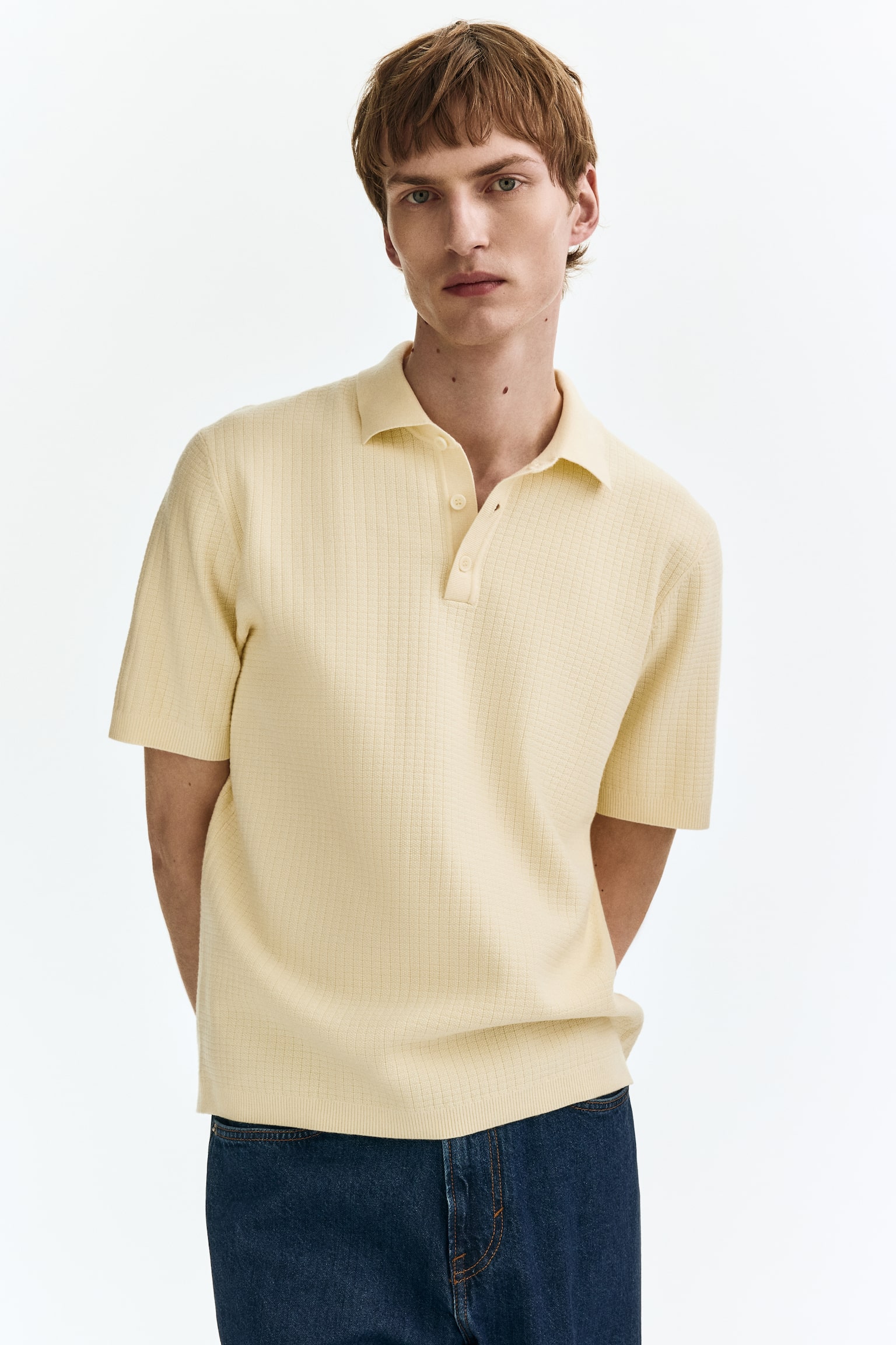 Regular Fit Textured-knit polo shirt - Light yellow/White/Navy blue/Grey/Navy blue - 1