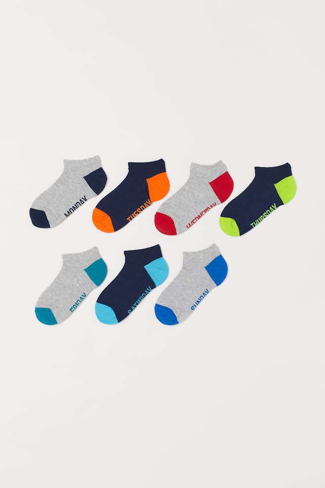 7-pack trainer socks - Light grey/Days of the week/Navy blue/Anchors/Blue/Striped/Blue/Light turquoise - 1