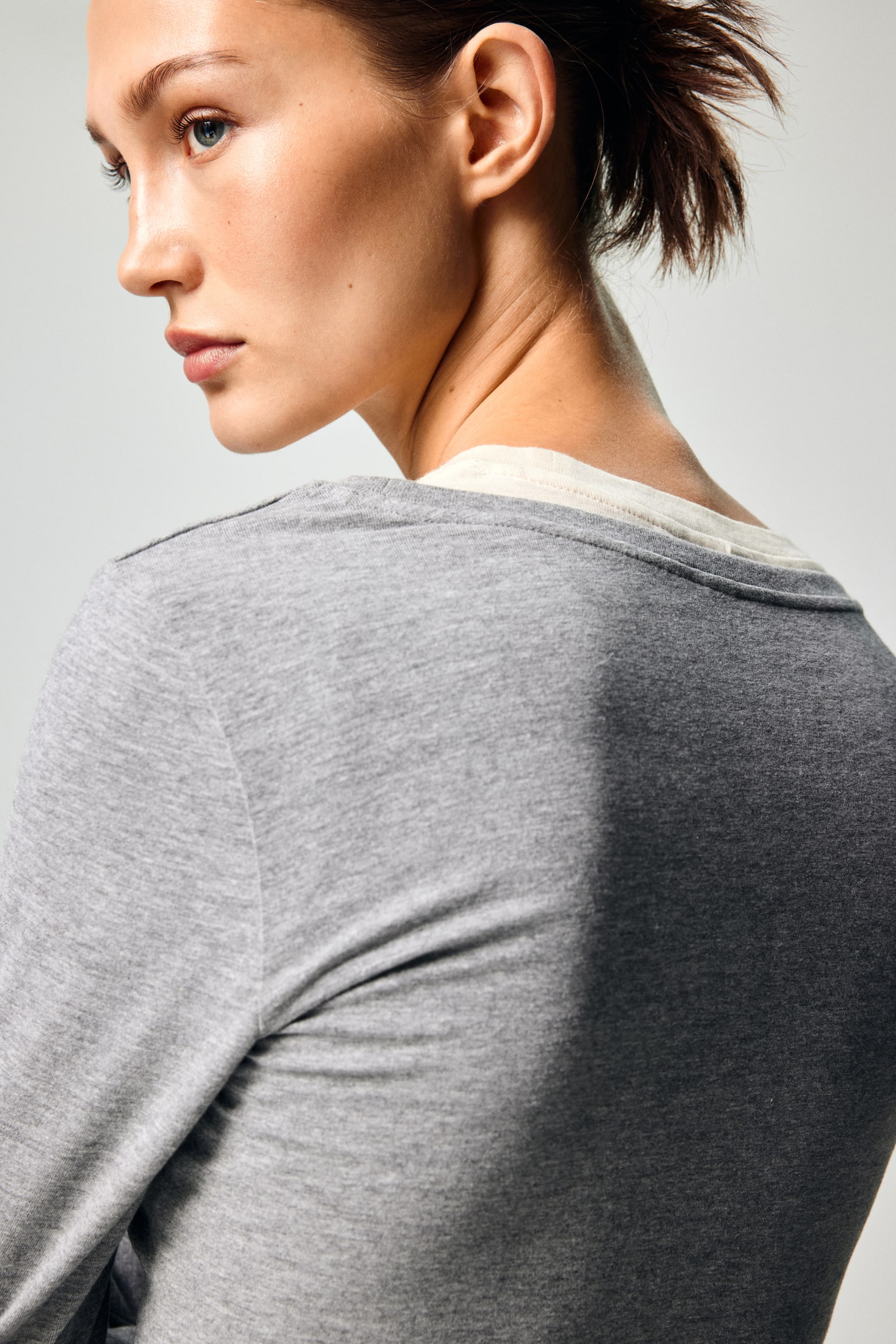 Fitted cotton top - Grey marl/White/Black - 4