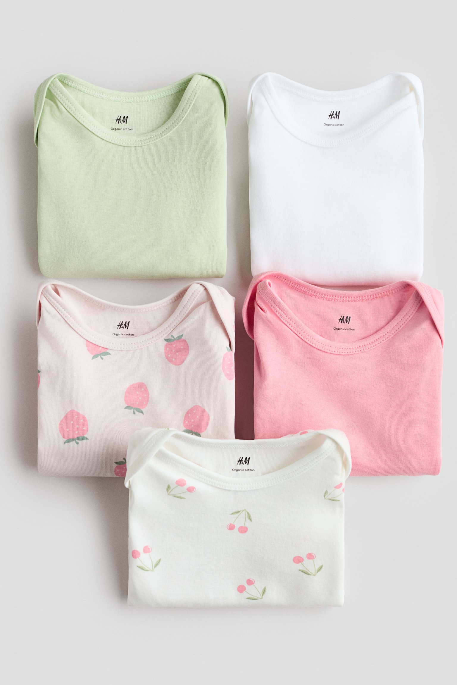 5-pack cotton bodysuits - Pink/Berries/Blue/Anchors/Grey/Striped/Light blue/Dinosaurs/White/Animals/Light beige/Dogs/Beige/Bunny/Light green/Turtles/Pink/Striped/Pink/Hearts/Pink/Hearts/Light green/Spotted/Brown/Elephants/Beige/Light dusty green - 2