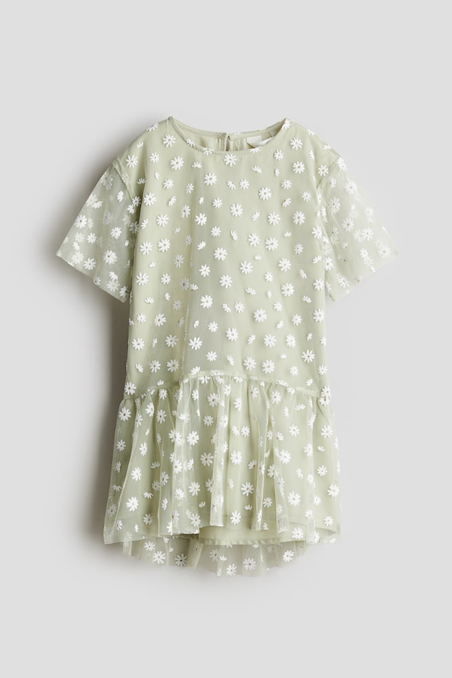 Robe avec détails brodés - Vert ancien clair/fleuri - 1