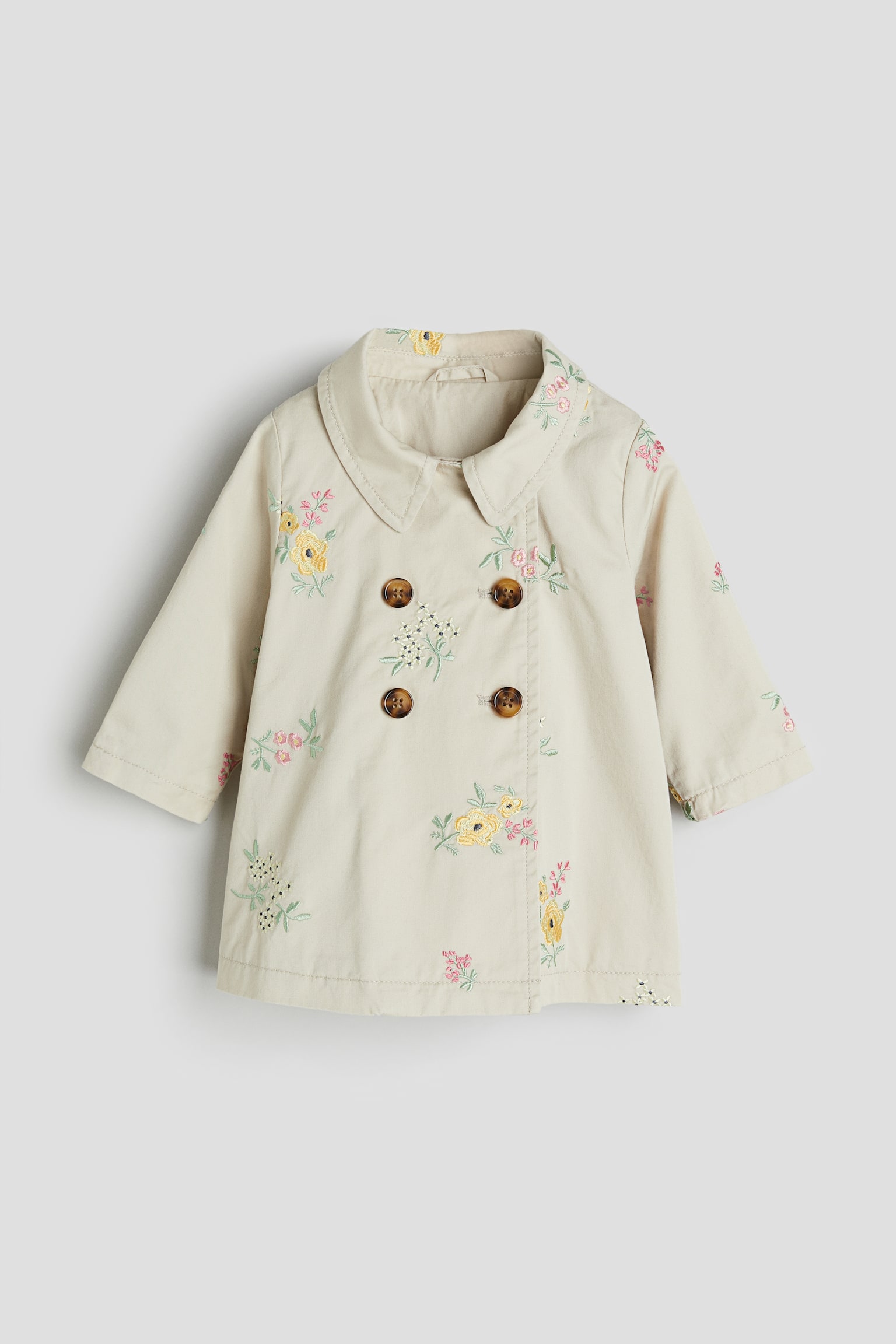 Embroidered Cotton Trench Coat - Light beige/Flowers - 1