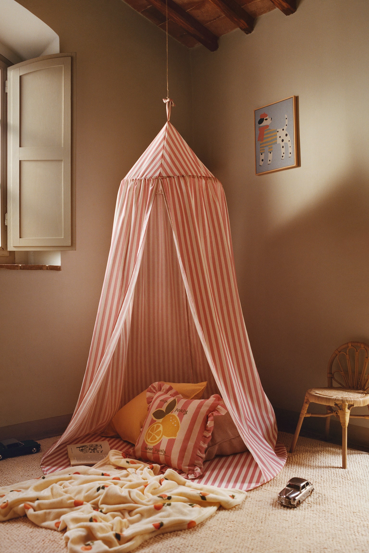 Housse de coussin volantée en coton - Rose clair/Lemon Squeezy - 3