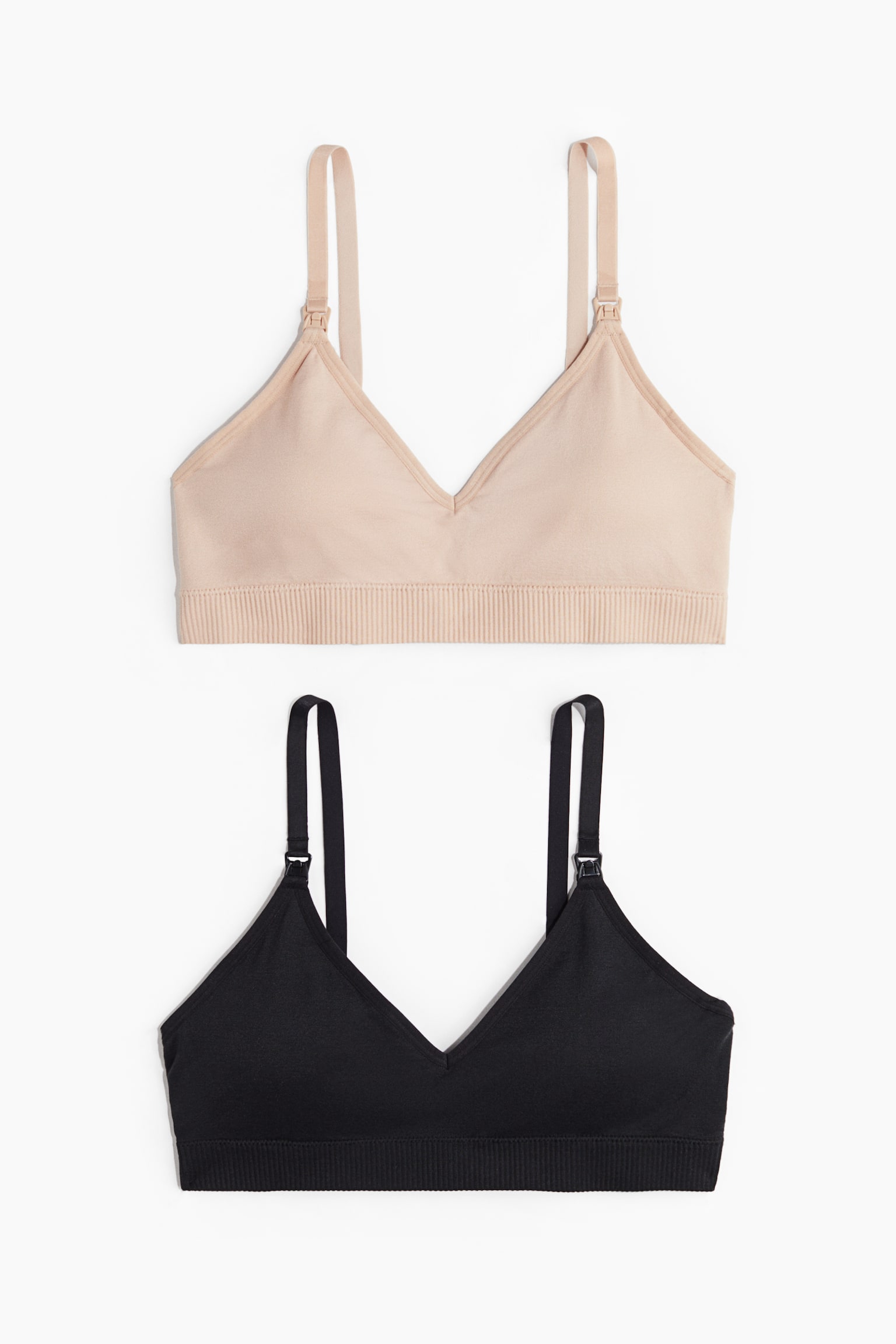 Женские бесшовные бра для кормления H&M Mama, 2 шт, цвет: Чёрный / Бежевый — фото 1