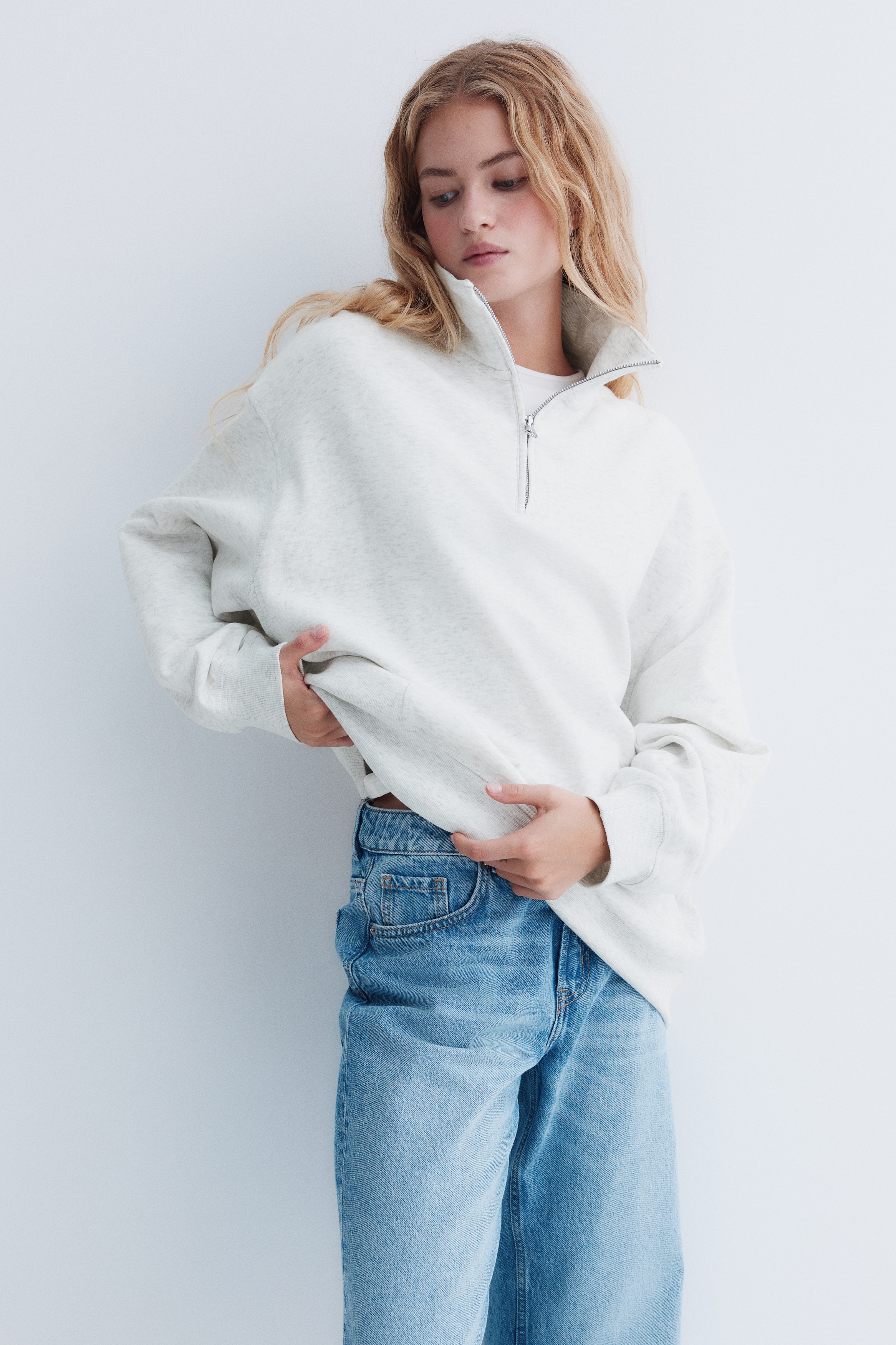 Half-Zip Sweatshirt - Light gray melange - Ladies | H&M US