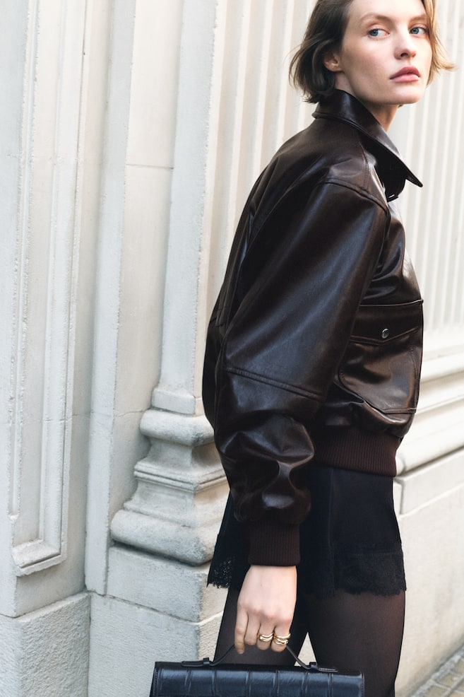 Coated Jacket with Detachable Collar - Dark brown - 3