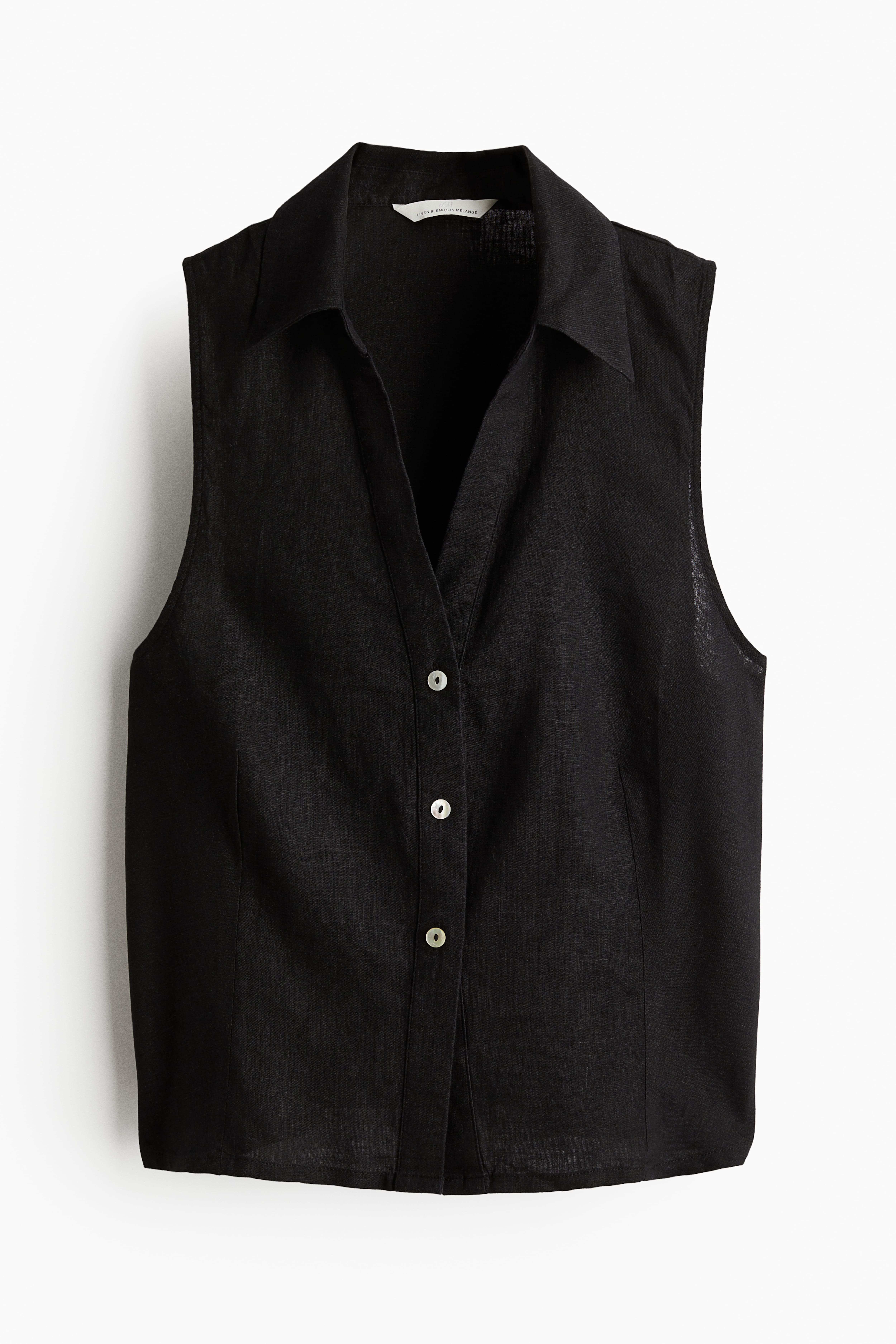 Sleeveless Linen blend Shirt Black Ladies H M CA