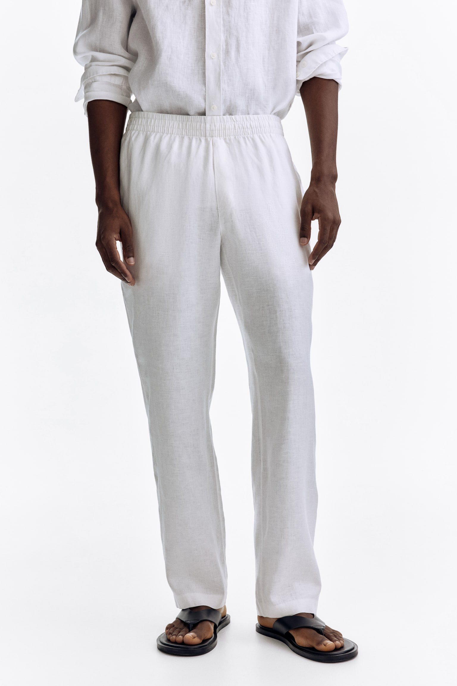 Pantalon Regular Fit en lin - Blanc/Beige foncé/Beige clair/Noir/Gris foncé/Bleu marine - 7