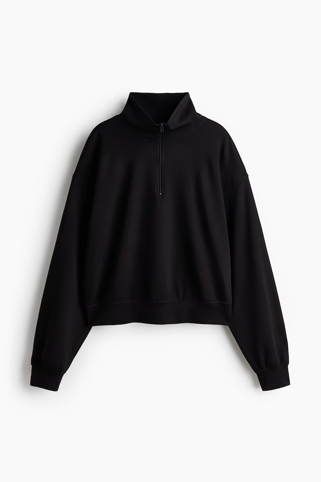 Sudadera en mezcla de viscosa con media cremallera - Negro - 1
