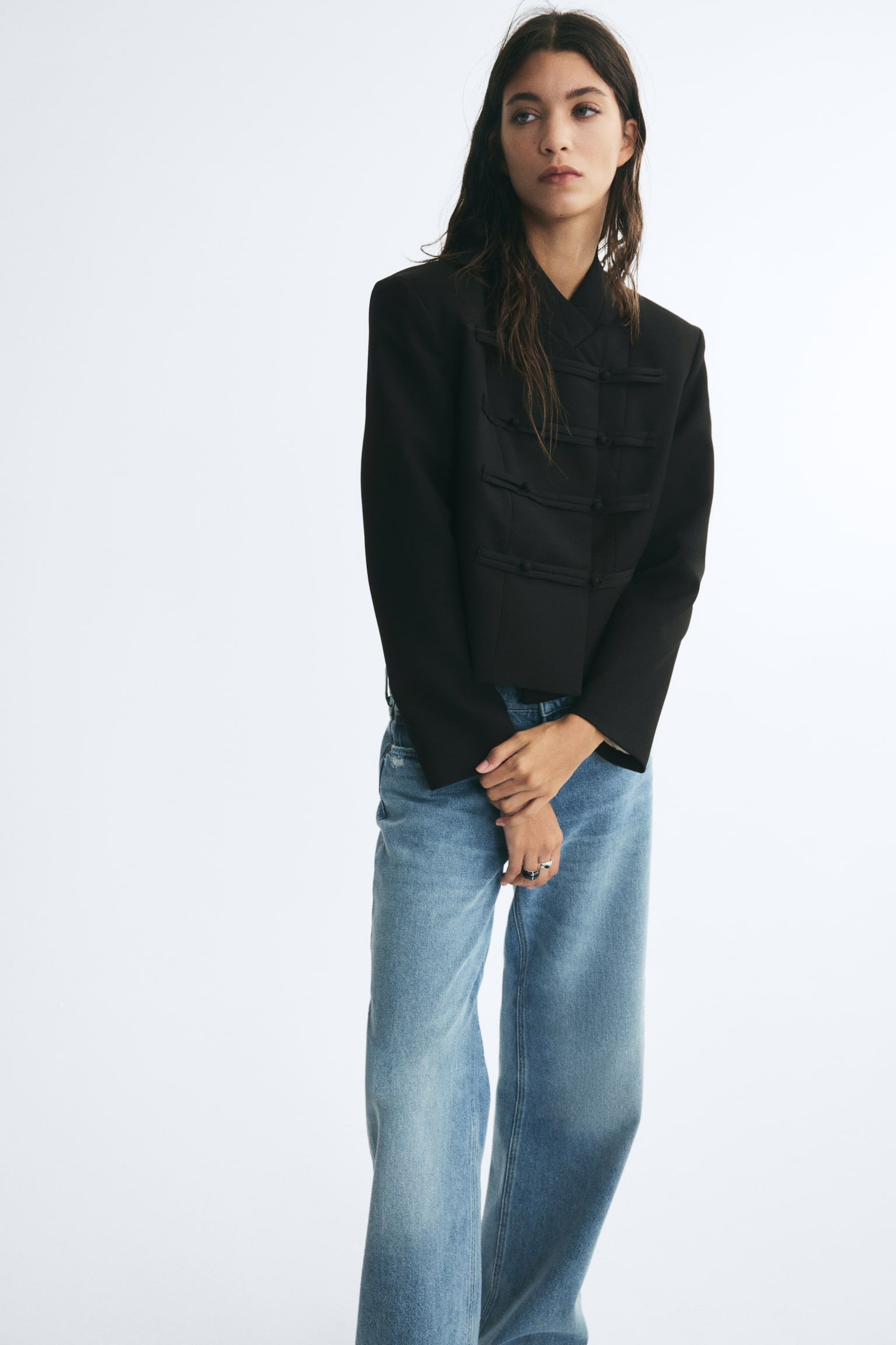 Женская куртка H&M Button-Detail with Shoulder Pads, цвет: Чёрный — фото 2