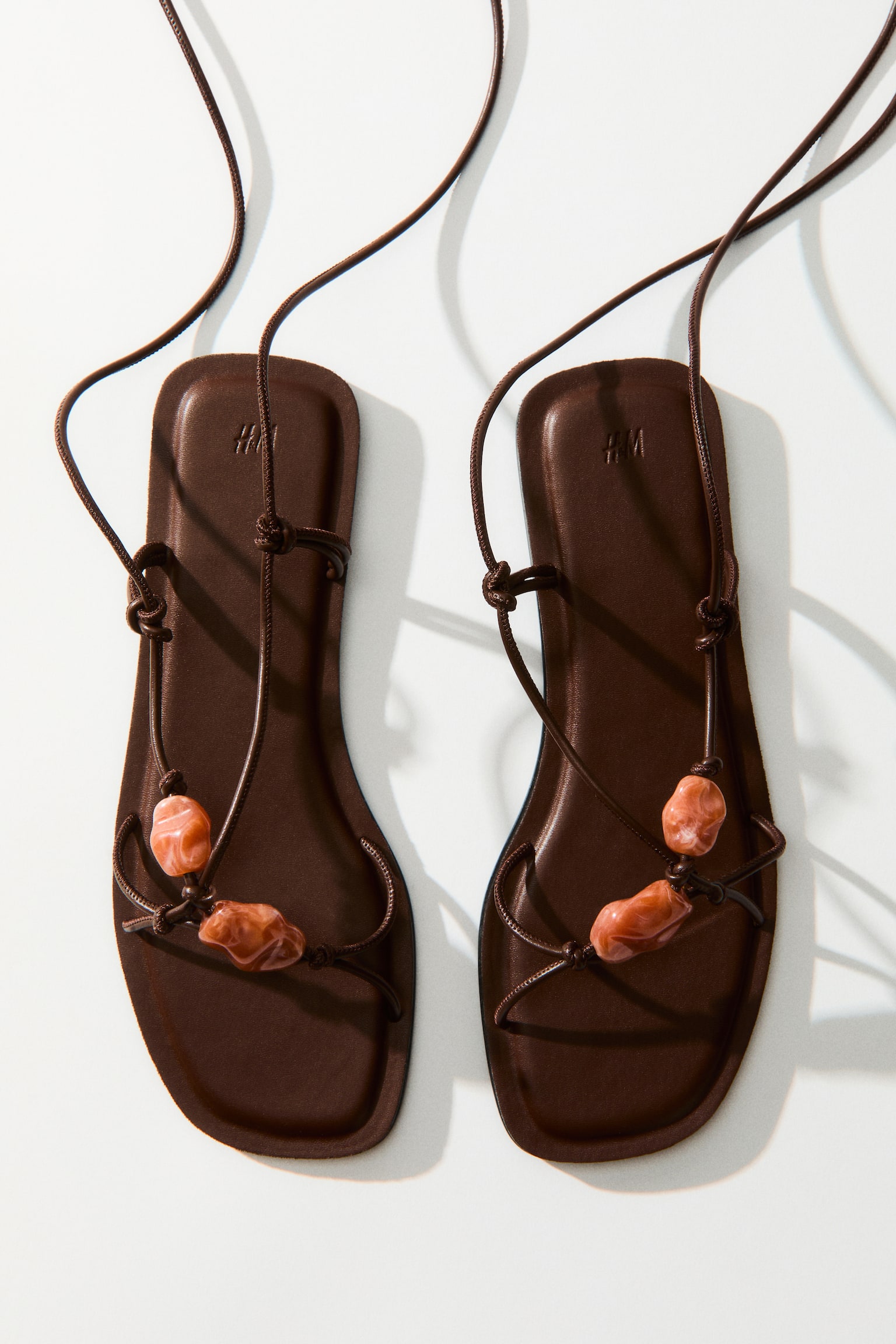 Bead-detail strappy sandals - Dark brown/Marbled - 1