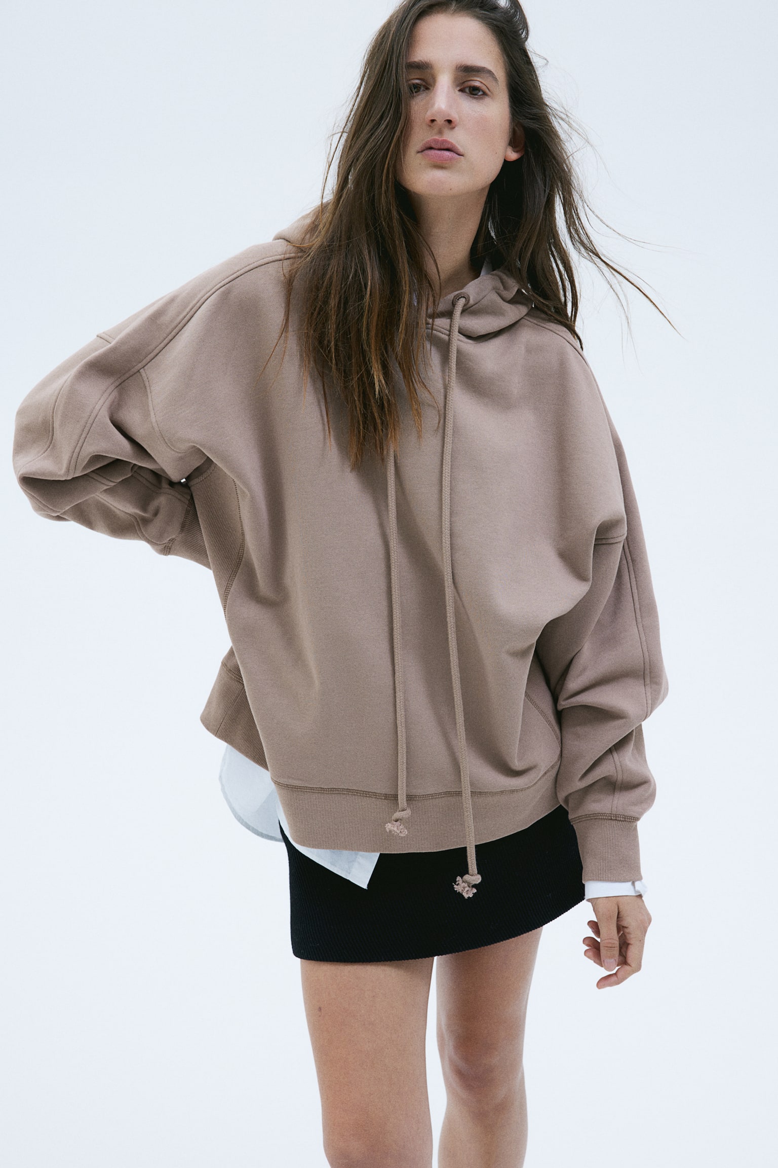 Oversized cotton hoodie - Beige/Black - 4