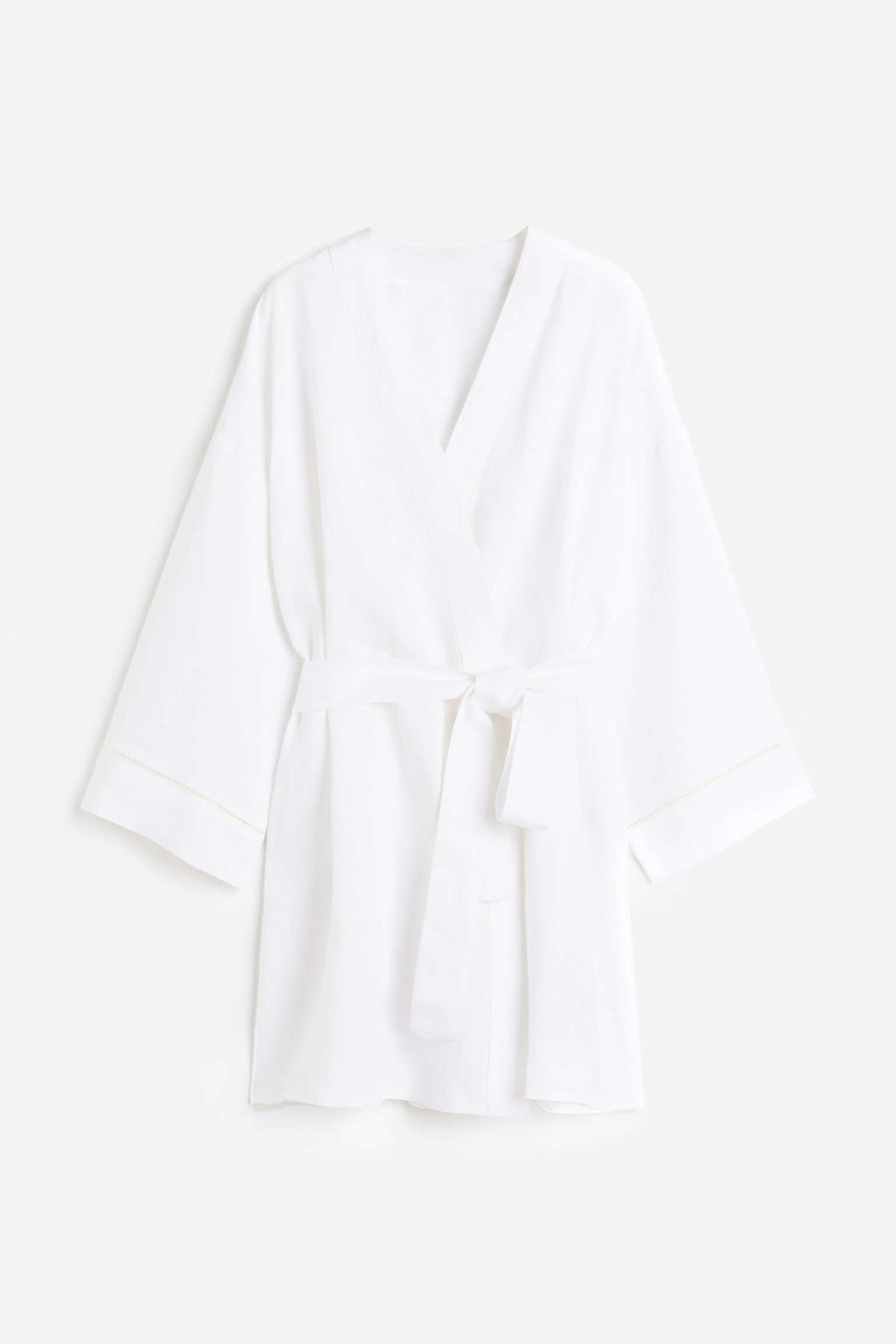 Linen-blend dressing gown - White - 1