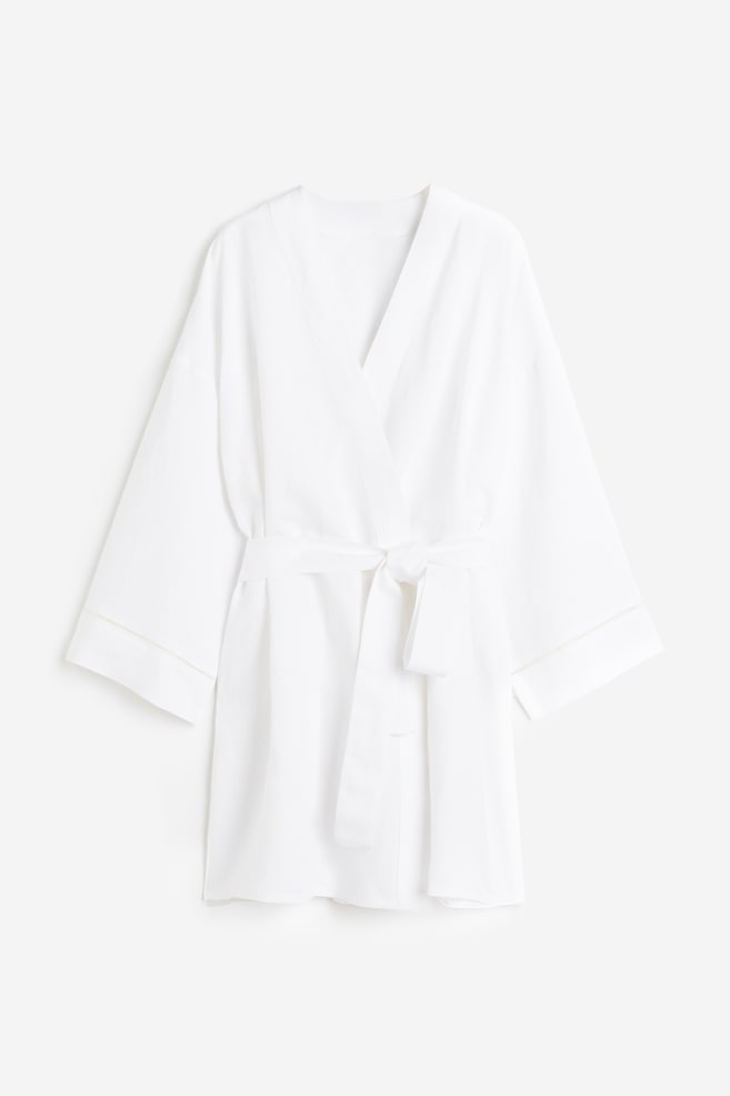 Linen-blend dressing gown - White - 2