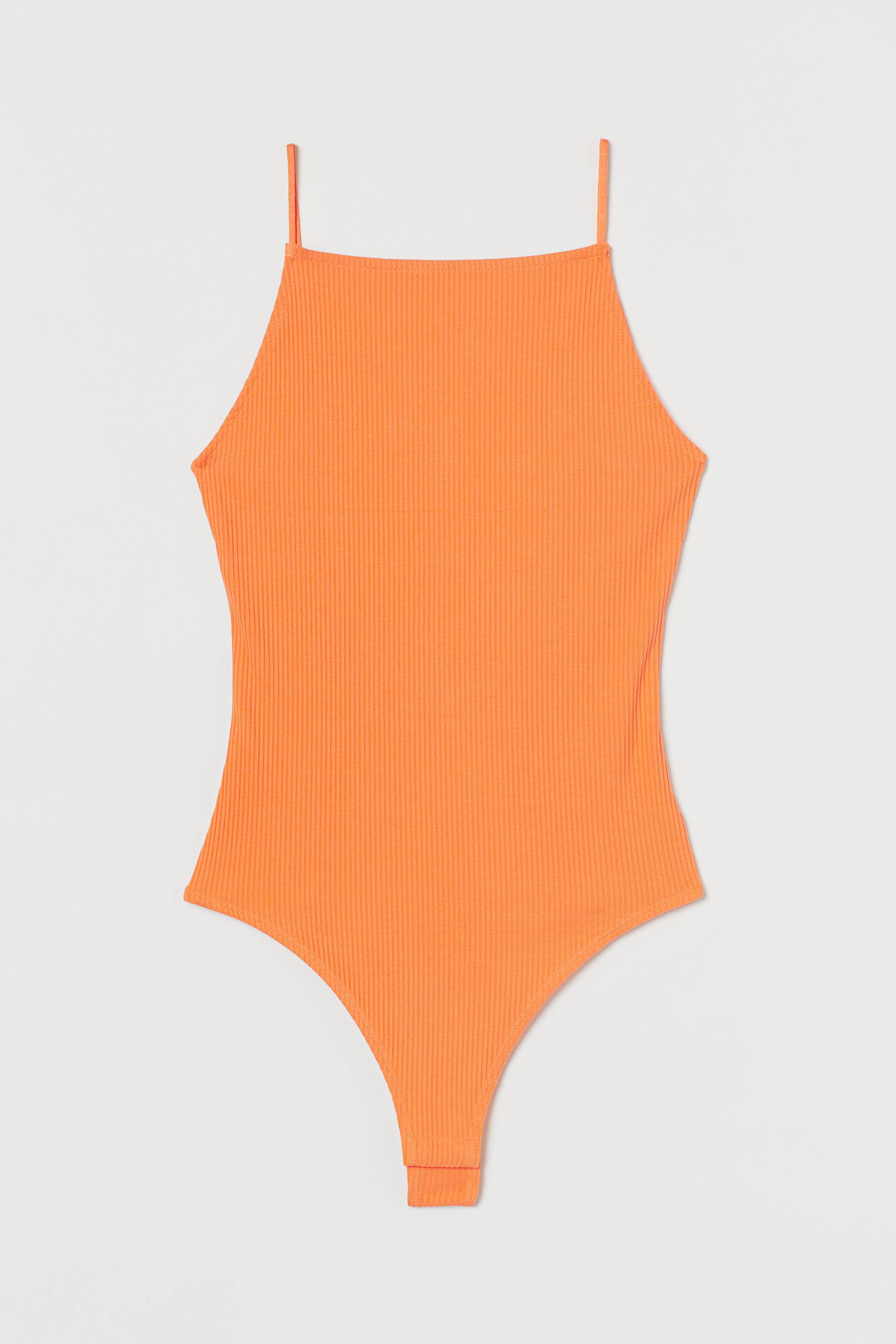 Ribbed thong body - Sleeveless - Regular length - Orange - Ladies  