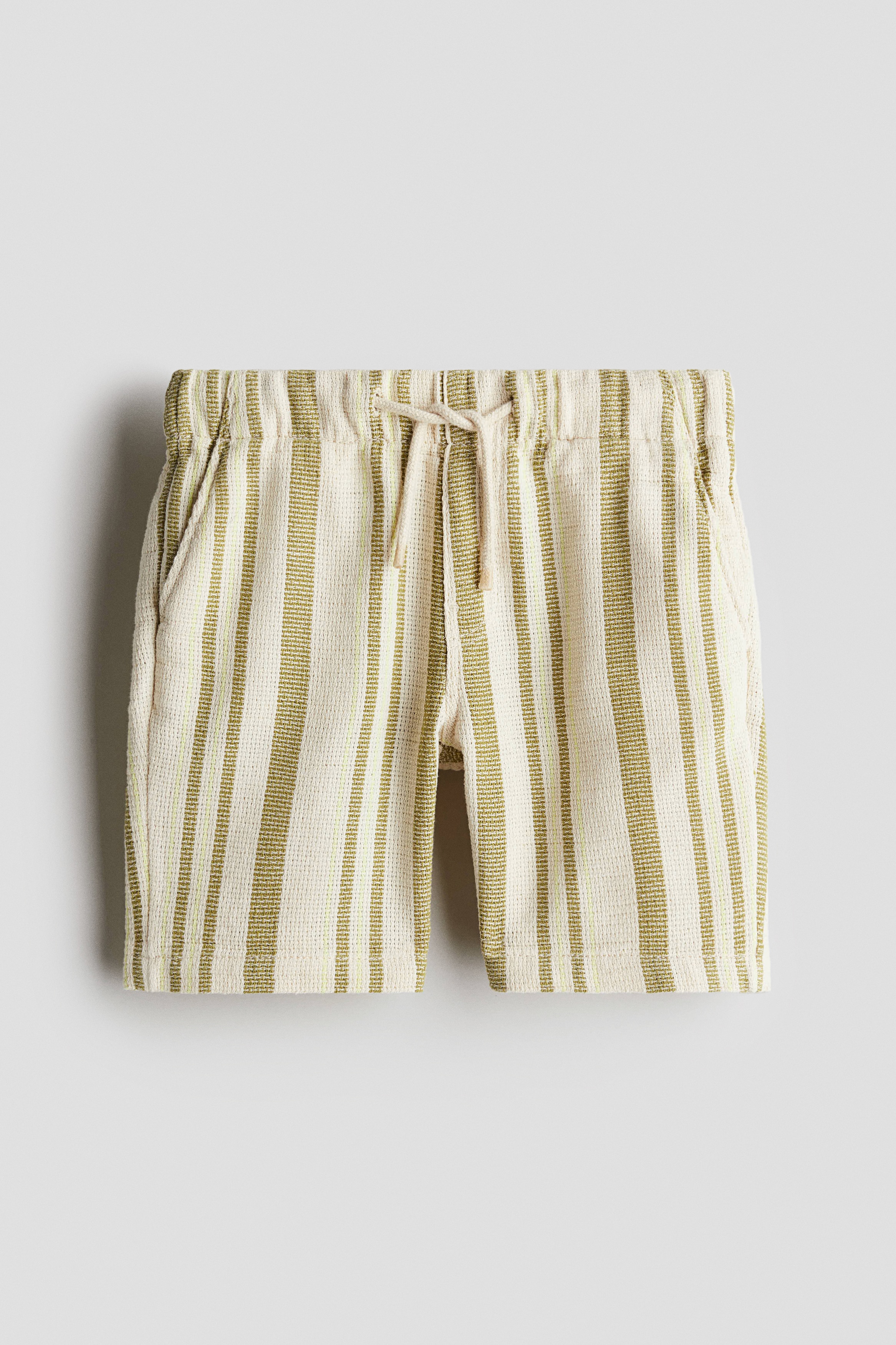 Cotton-blend shorts - 米色/綠色條紋