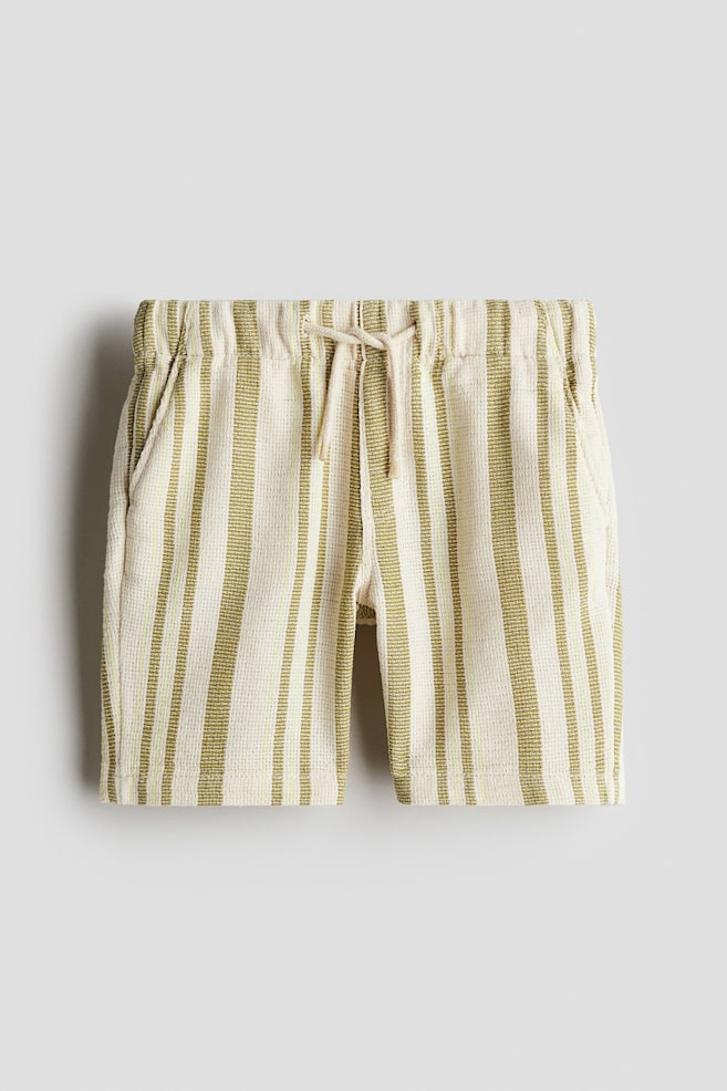 Pantalón corto en mezcla de algodón - Beige/Rayas verdes - 1
