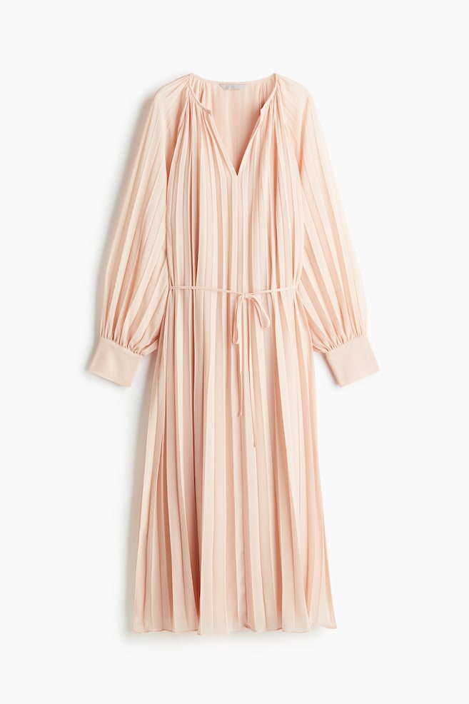 Vestido plisado de gasa - Rosa empolvado - 1