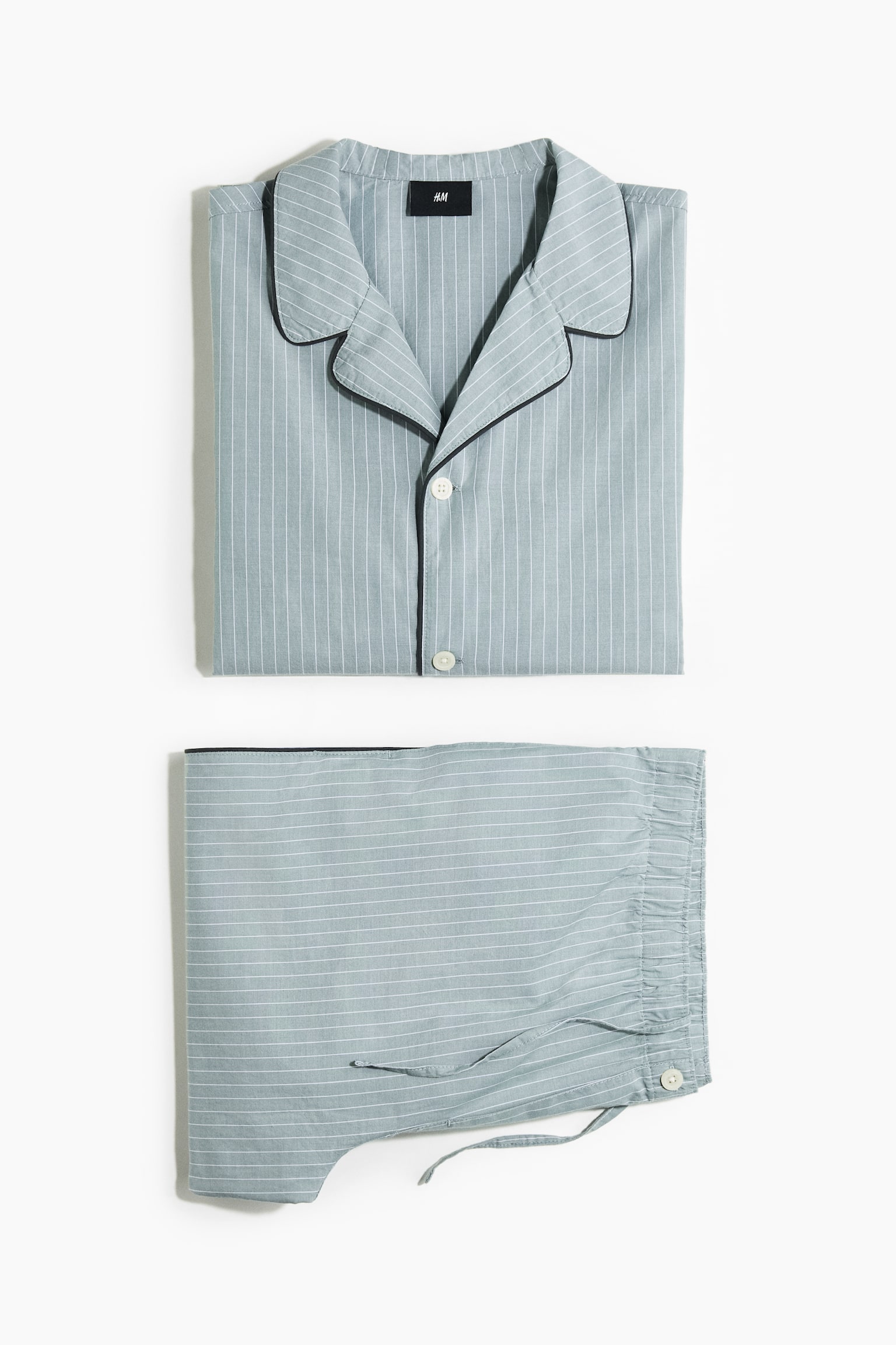 Pigiama in cotone con camicia e pantaloni - Blu polvere chiaro/righe/Blu navy