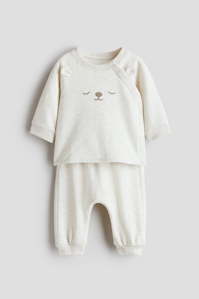 Conjunto de 2 peças em algodão estampado - Bege claro/Urso - 1