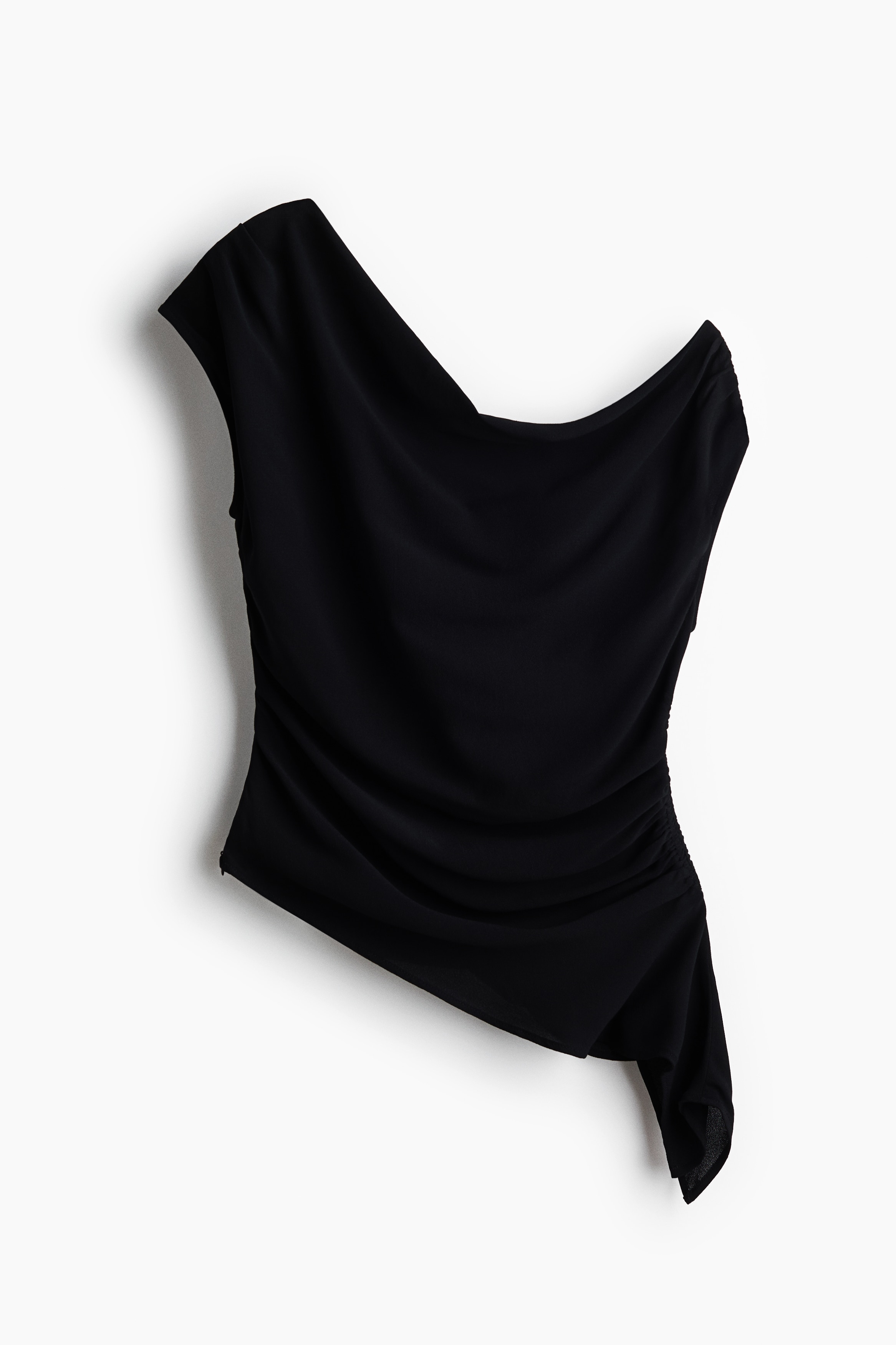 Haut asymétrique à effet drapé - Noir/Beige foncé