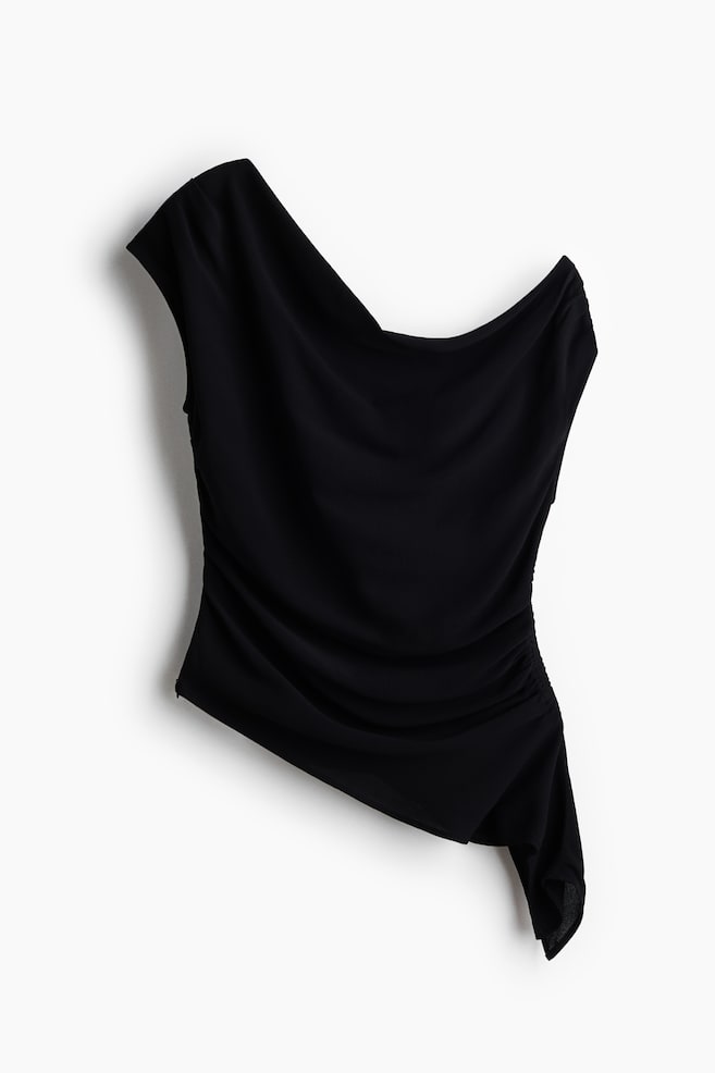 Draped one-shoulder top - Black/Dark beige - 1