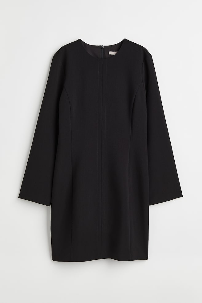 Short long-sleeved dress - Black/Black/Checked - 1