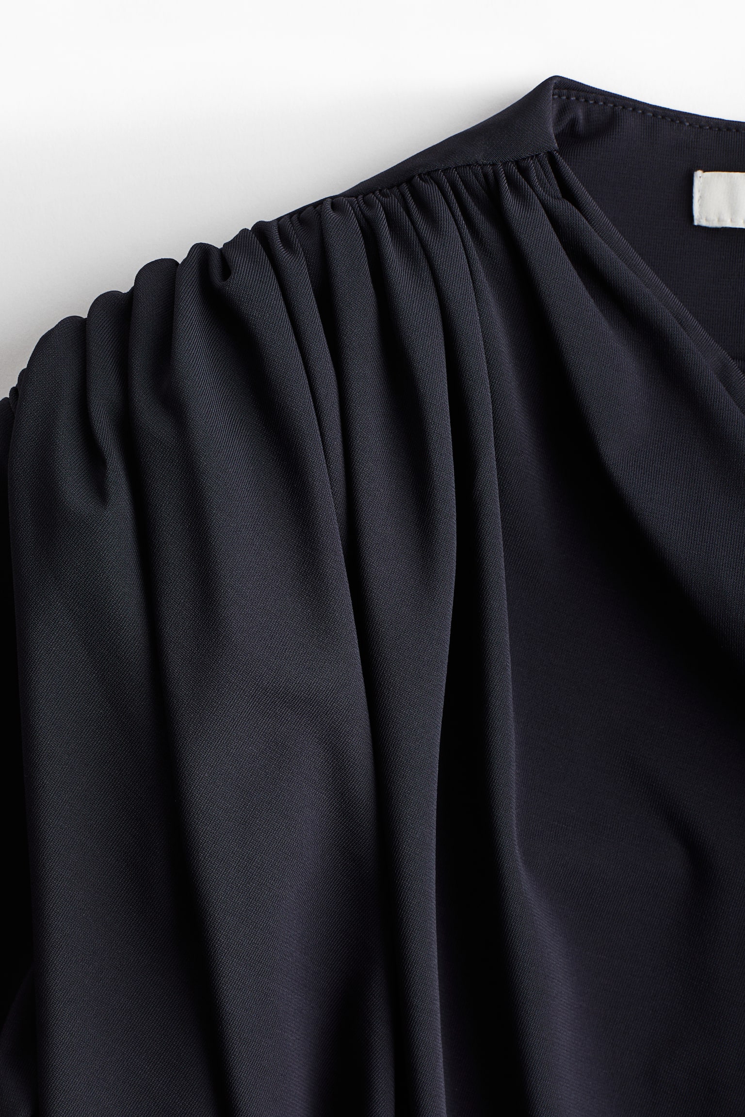 Draped Dress with Shoulder Pads - Navy blue - 5