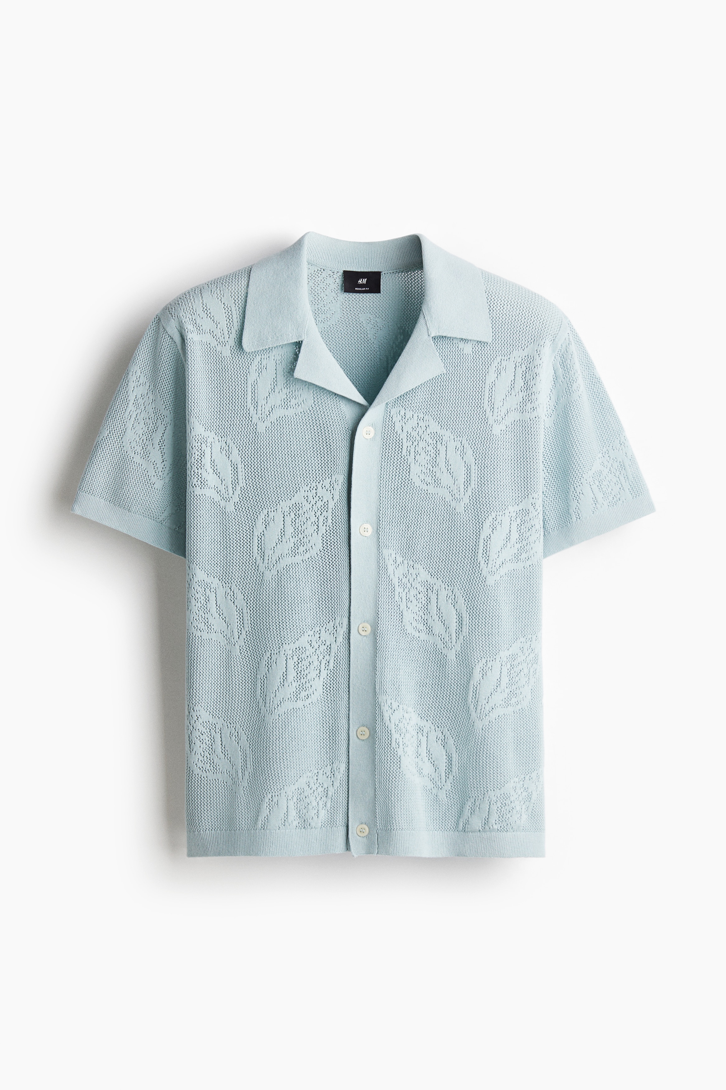 Regular Fit Jacquard-knit resort shirt - Turquoise/Seashells/White