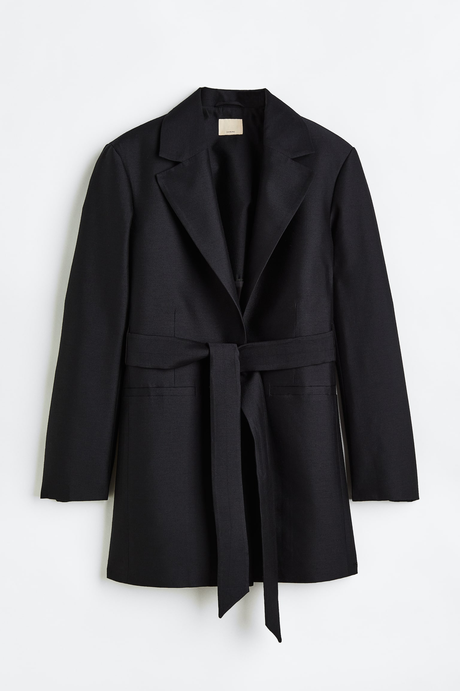 Tie-belt silk-blend blazer - Black