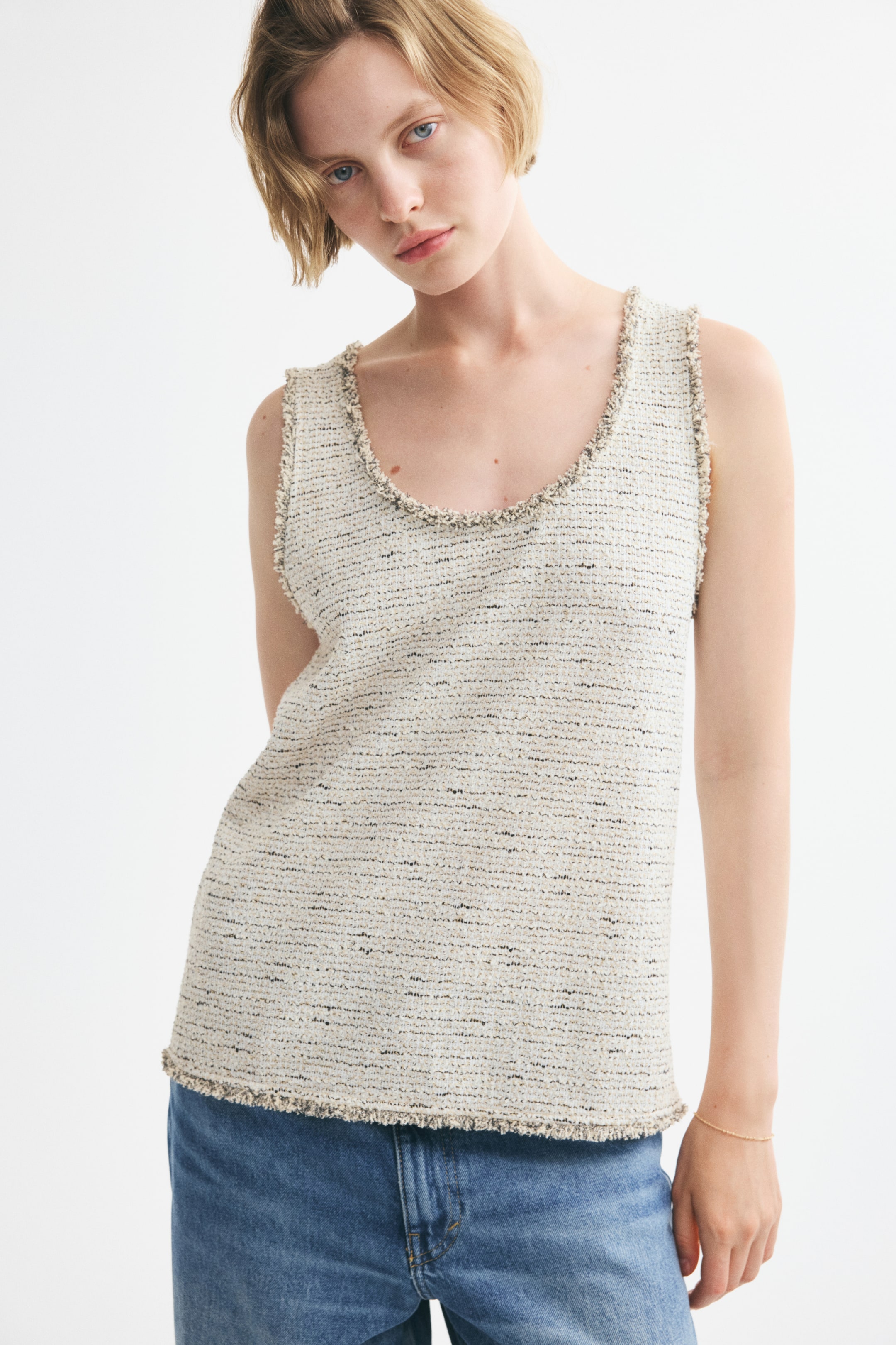 Fringed Bouclé-Knit Tank Top
