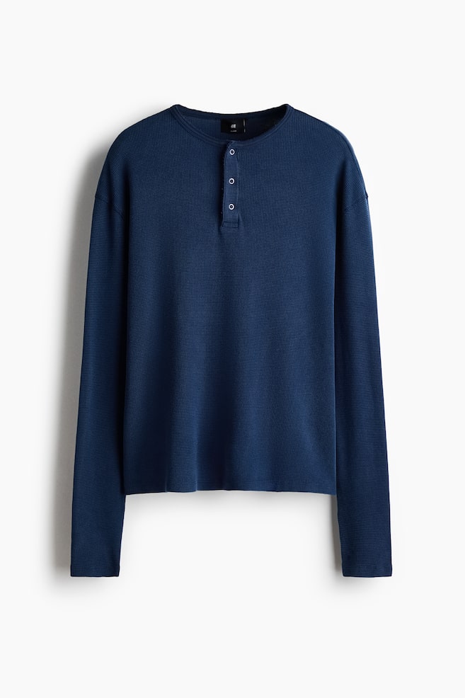 Maglia serafino a nido d'ape Relaxed Fit - Blu scuro - 1
