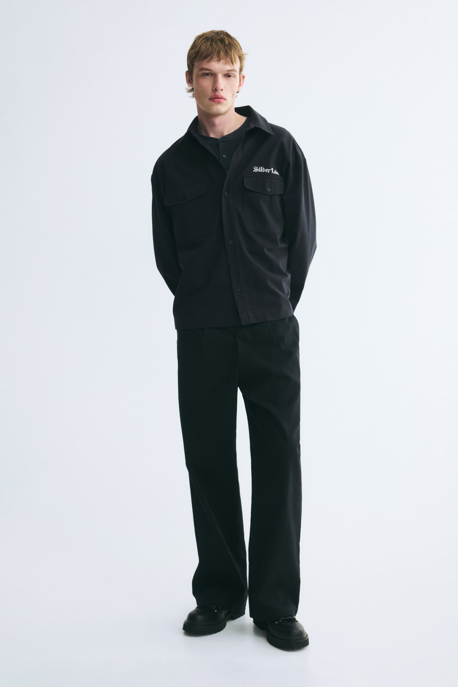 Мужская рубашка H&M Twill Overshirt, цвет: Чёрный — фото 3