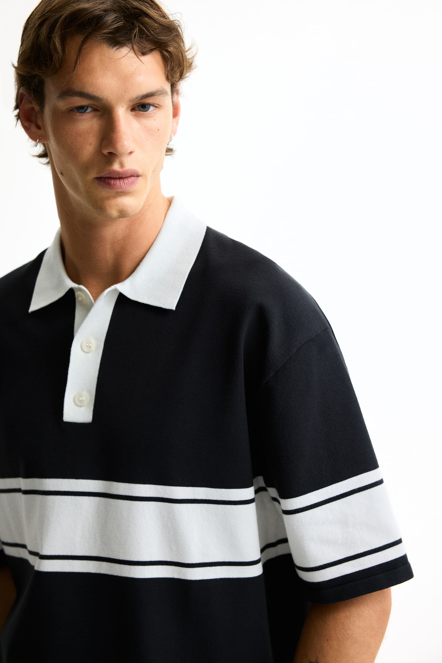 Мужское поло H&M Loose-Fit Polo Shirt, цвет: Чёрный — фото 3