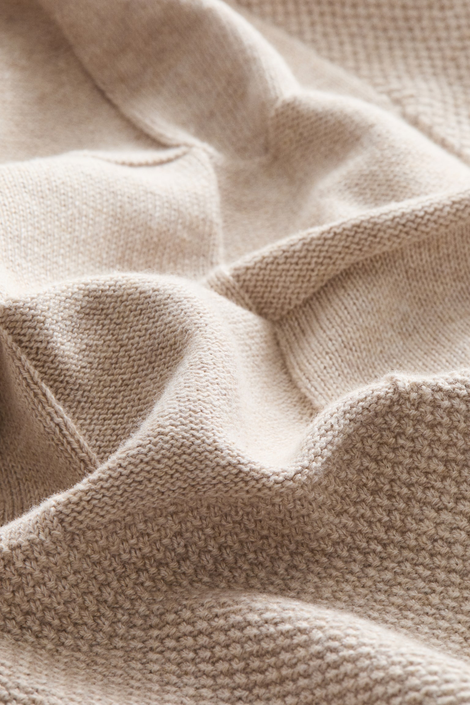 Knitted cotton blanket - Beige - 4