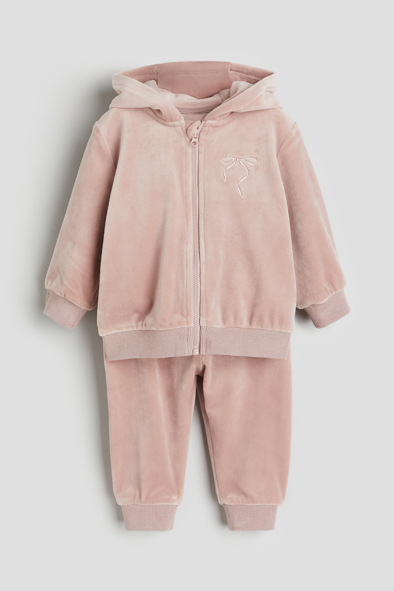 2-piece Velour Set - Light dusty pink - 1