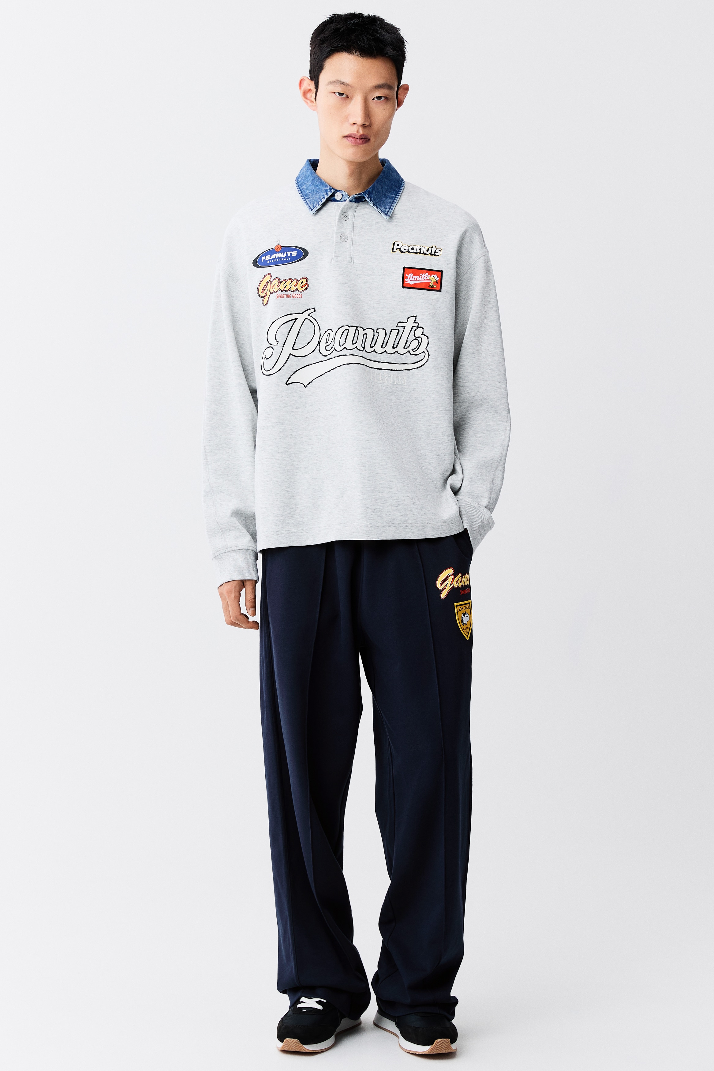 Loose Fit Appliquéd jersey trousers - Navy blue/Snoopy/Light grey marl/Snoopy